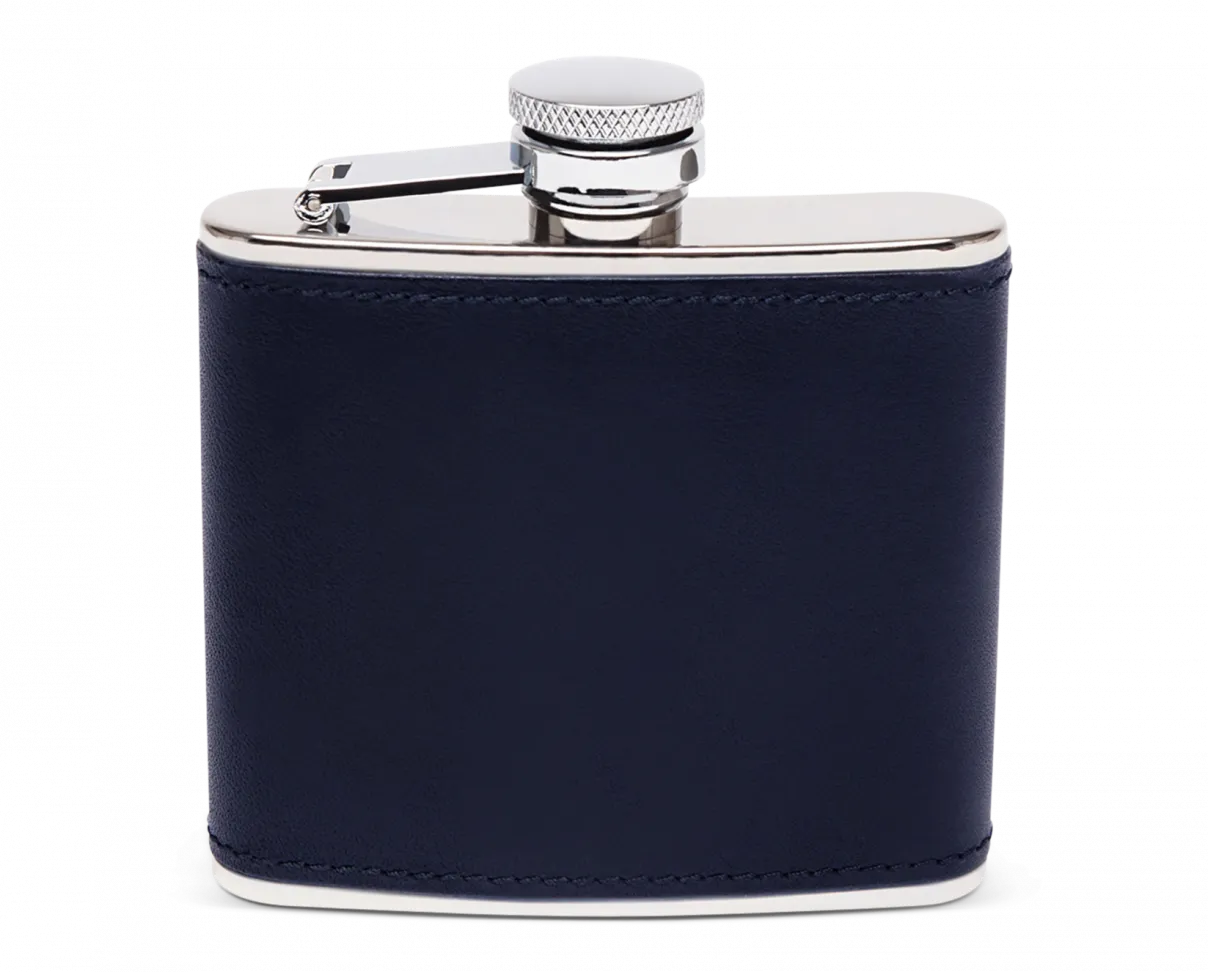 4oz Leather Bound Hip Flask - Marine Blue