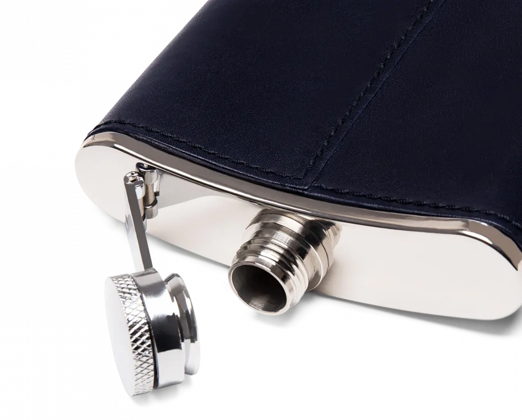4oz Leather Bound Hip Flask - Marine Blue
