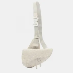 Beige Oblique Canvas Saddle Crossbody Bag
