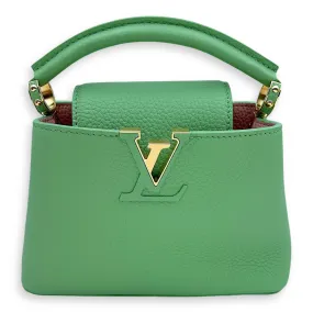 Capucines Mini Vert Pomme Crossbody Bag in Taurillon Leather, Gold hardware