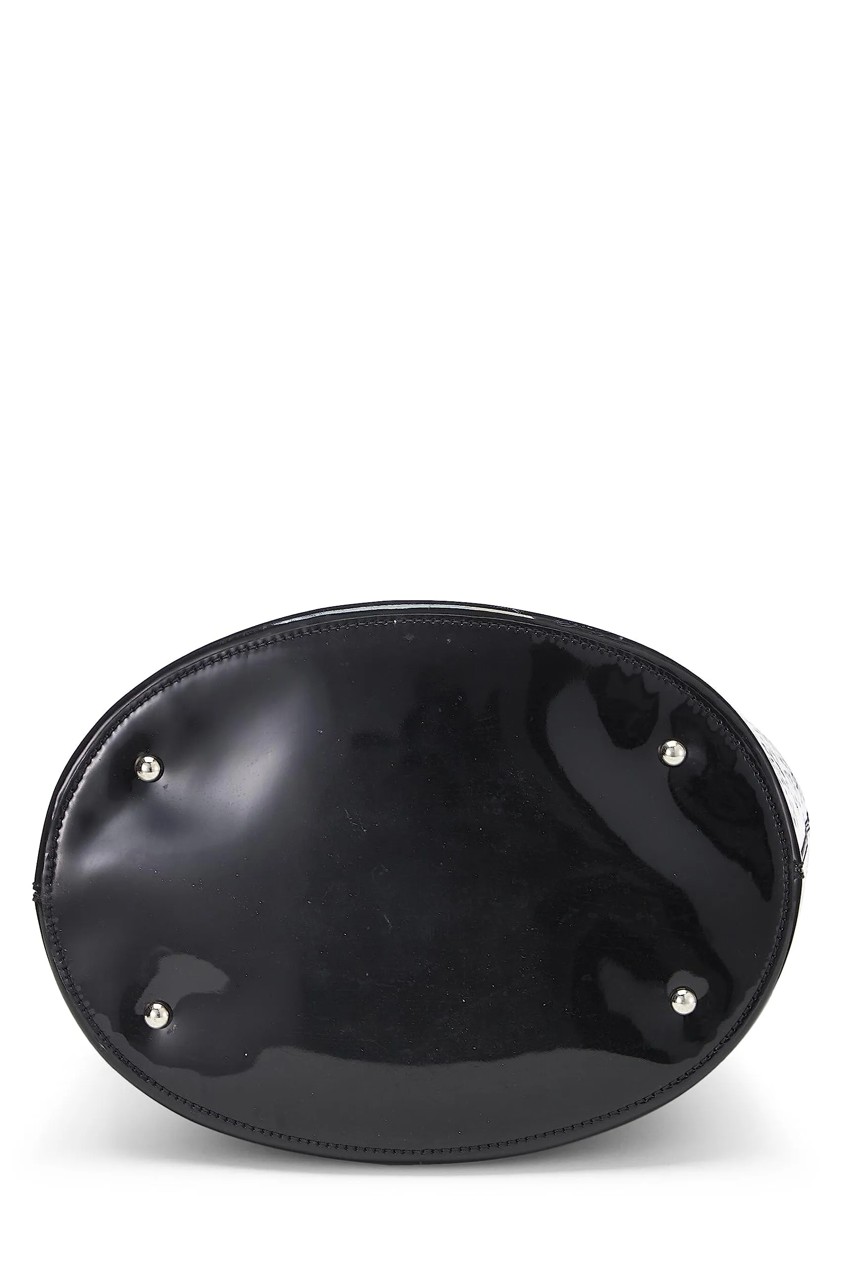 Chanel,  Black Perforated Patent Leather Vertical Bucket Tote, Black