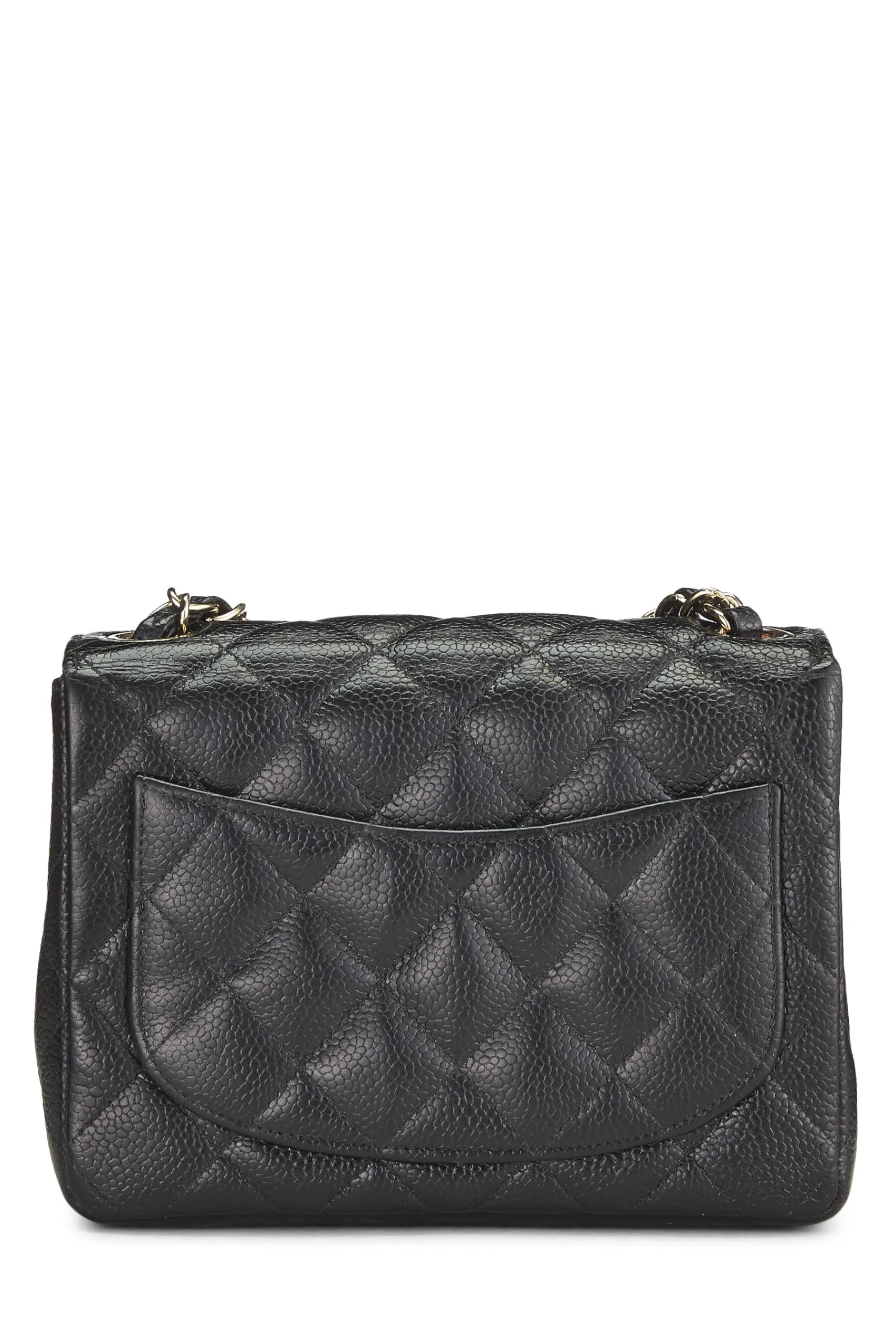 Chanel,  Black Quilted Caviar Half Flap Mini, Black