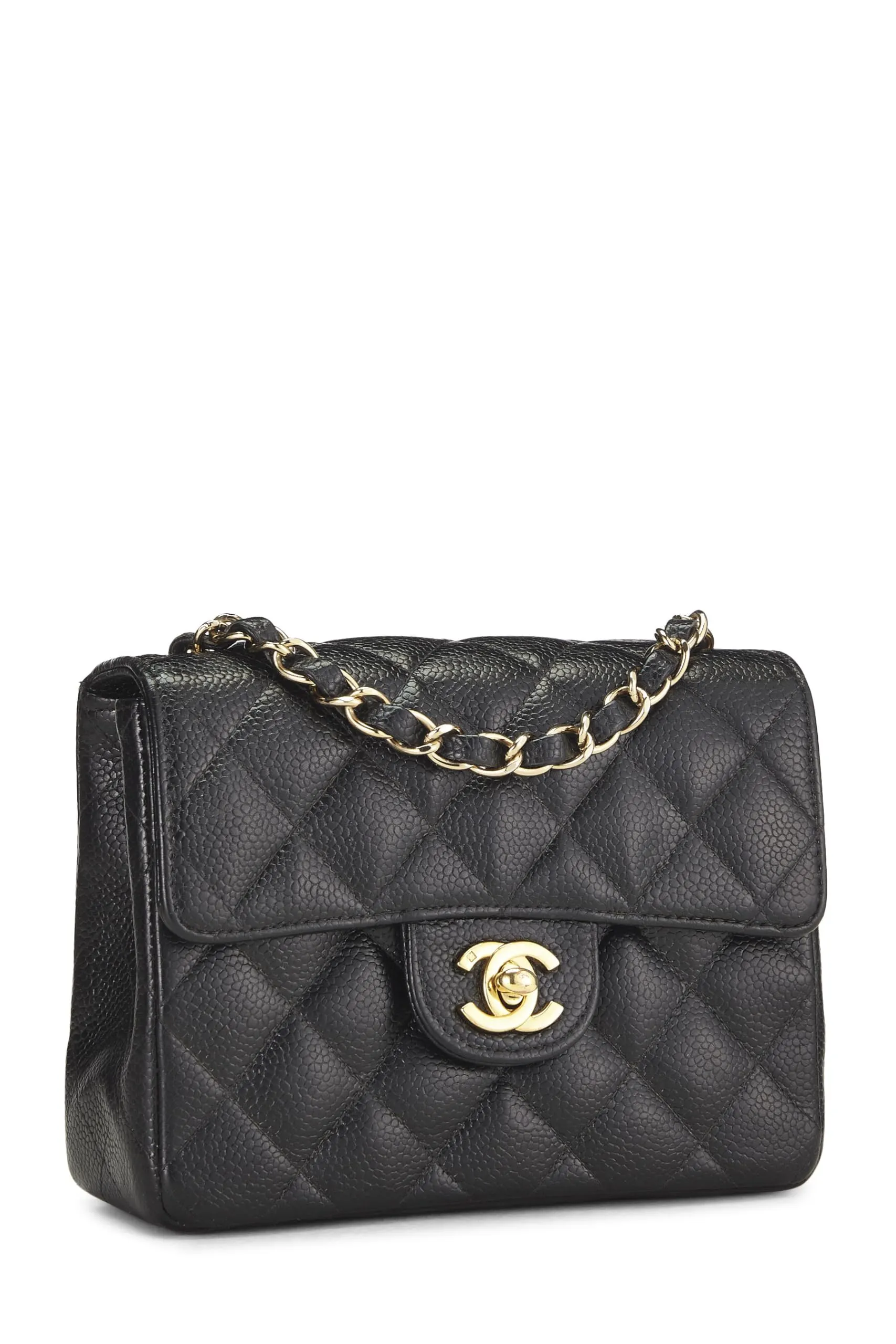 Chanel,  Black Quilted Caviar Half Flap Mini, Black