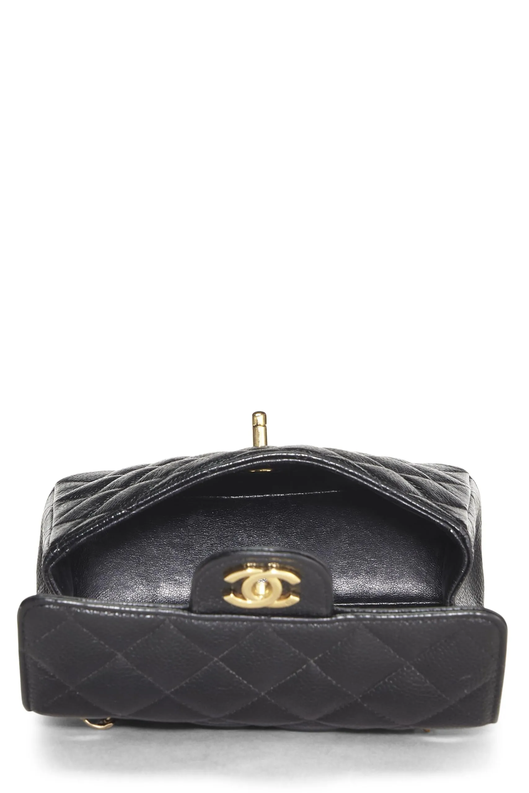 Chanel,  Black Quilted Caviar Half Flap Mini, Black