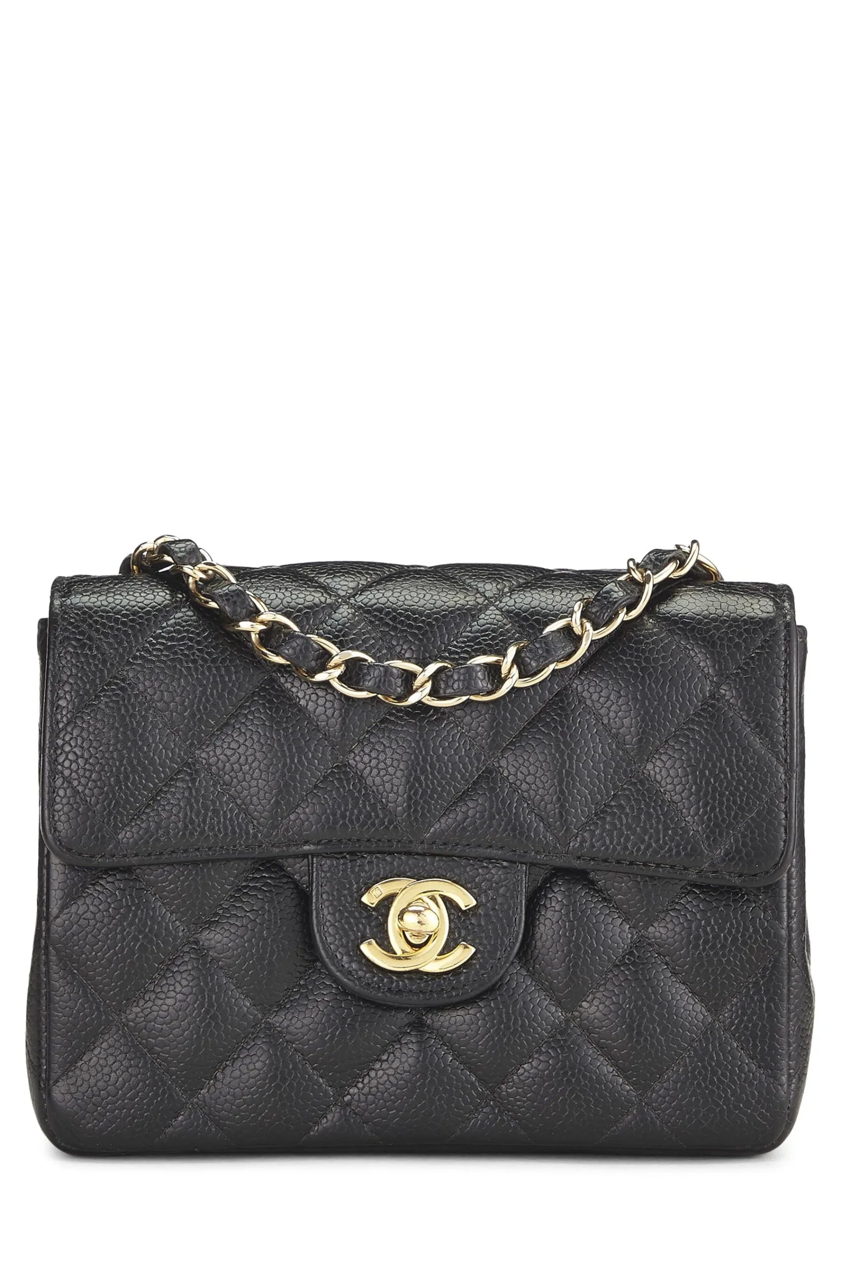 Chanel,  Black Quilted Caviar Half Flap Mini, Black