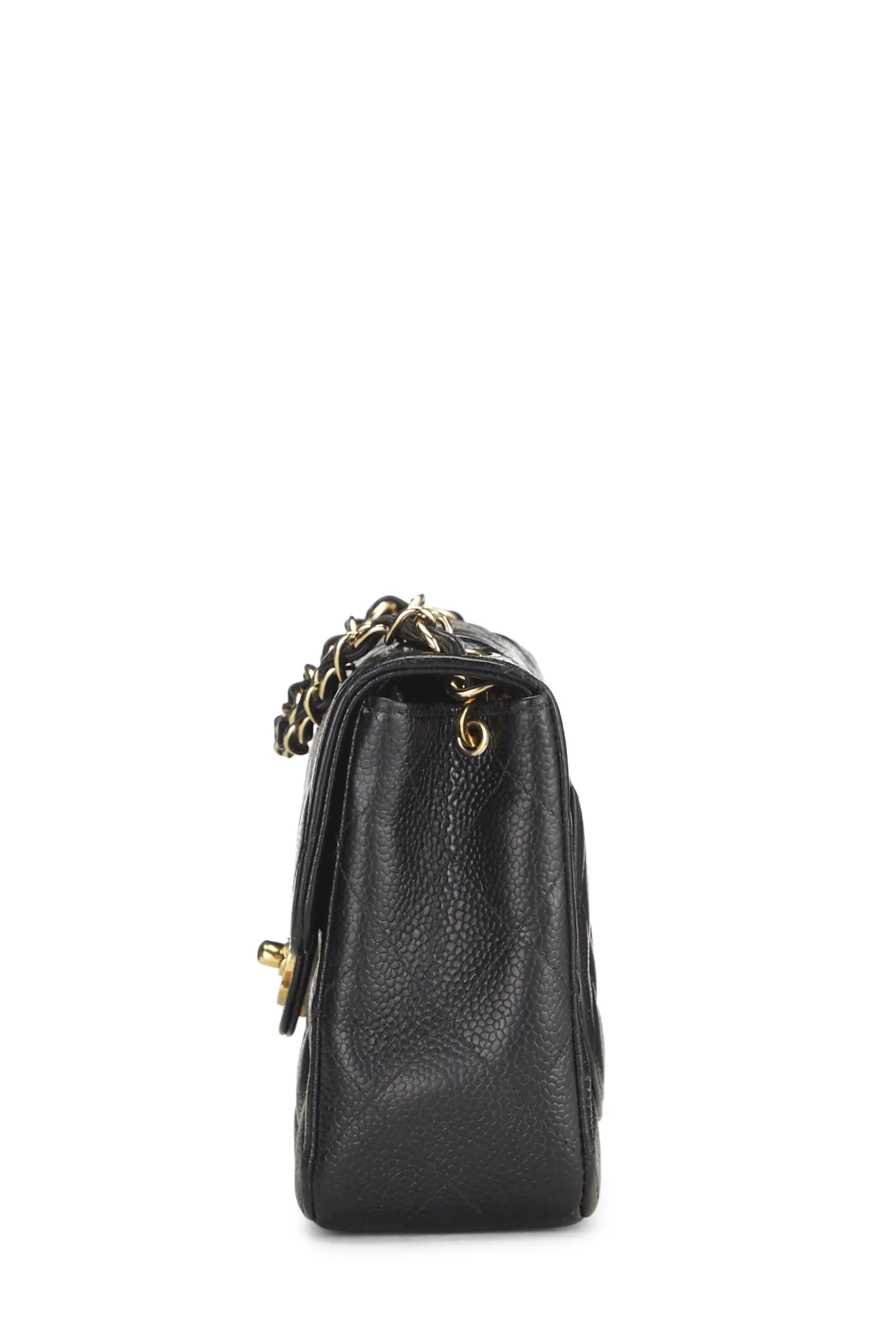 Chanel,  Black Quilted Caviar Half Flap Mini, Black