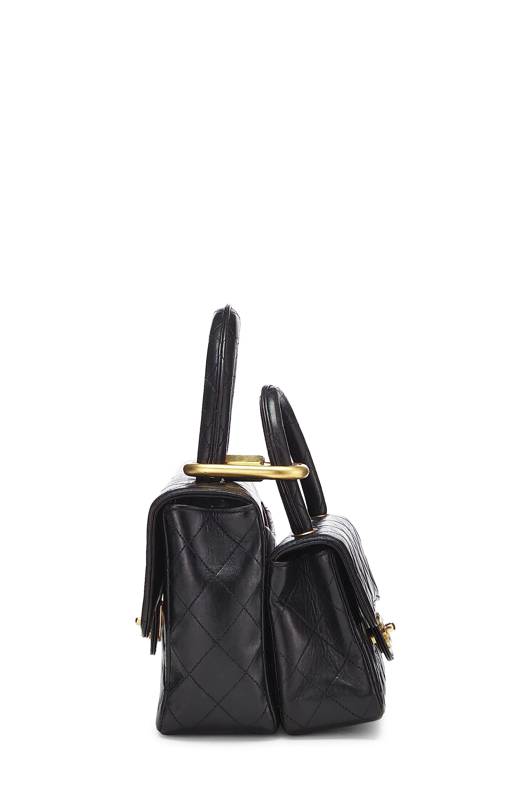 Chanel,  Black Quilted Lambskin Double Bag, Black