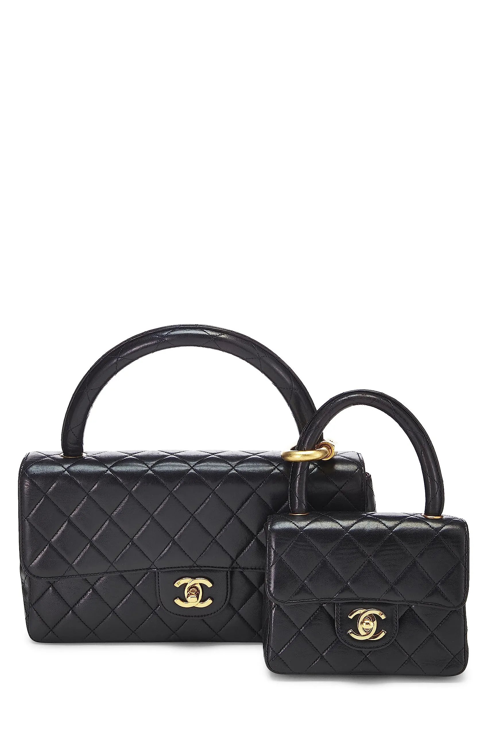 Chanel,  Black Quilted Lambskin Double Bag, Black