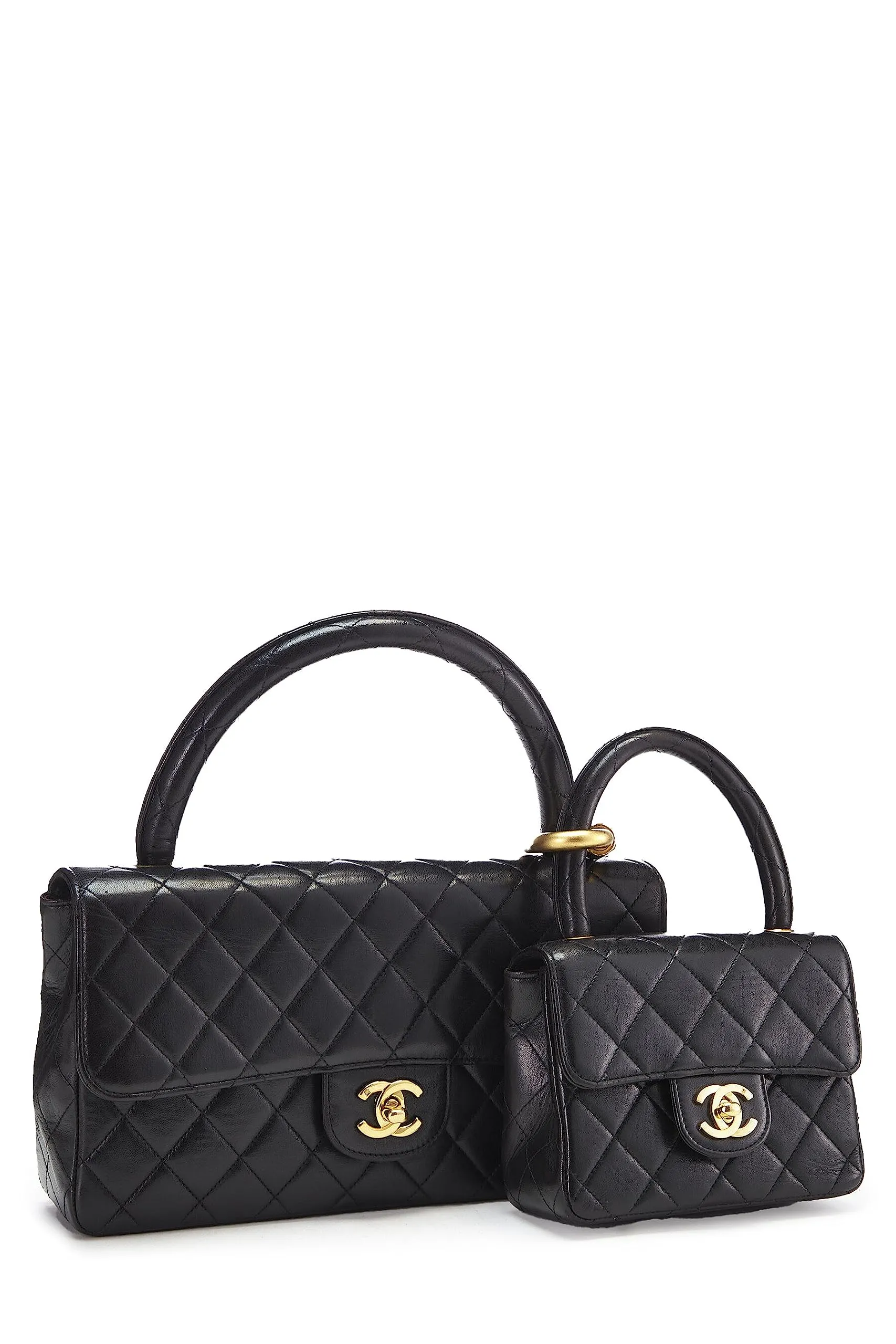 Chanel,  Black Quilted Lambskin Double Bag, Black