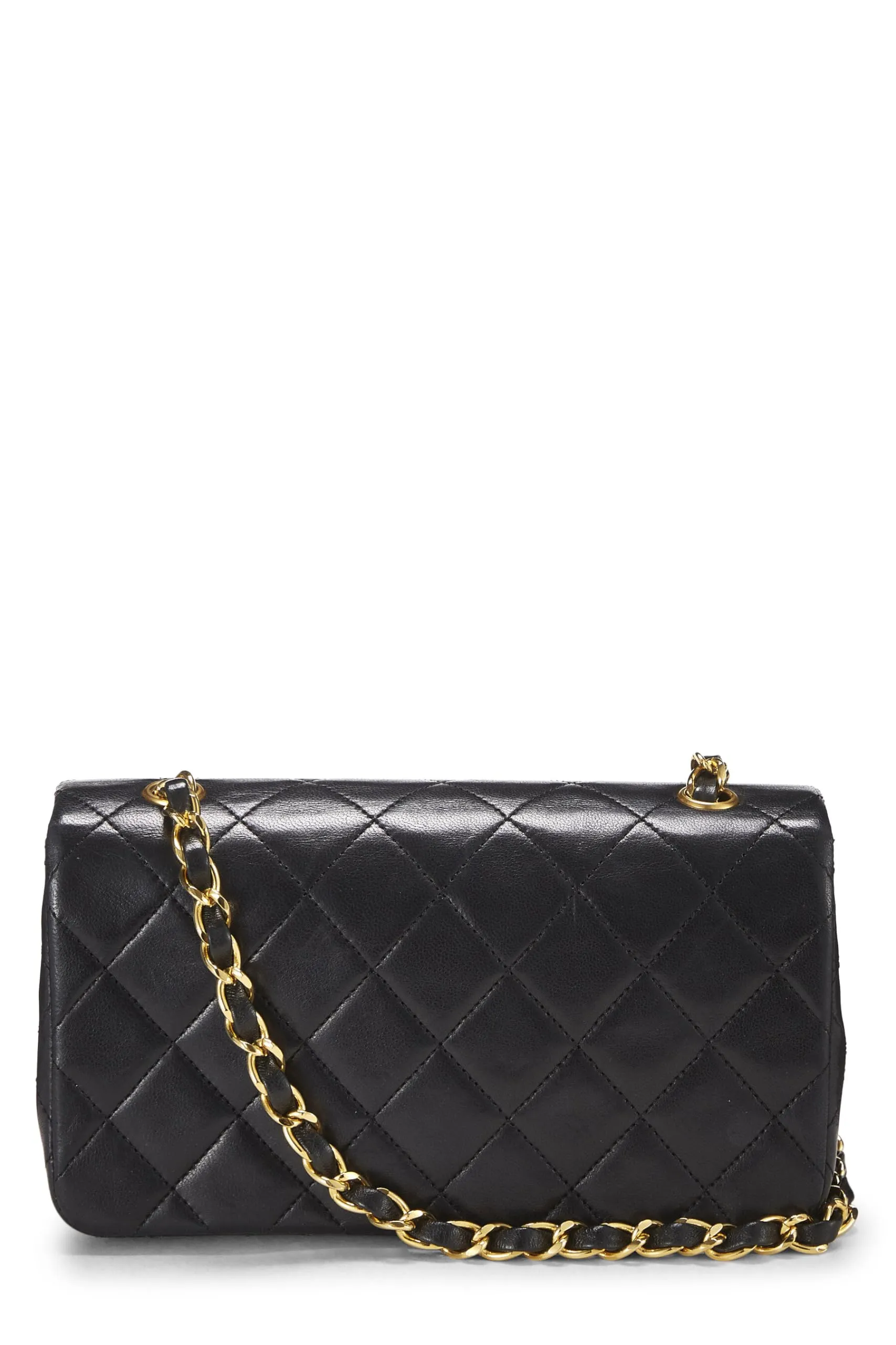 Chanel,  Black Quilted Lambskin Full Flap Mini, Black