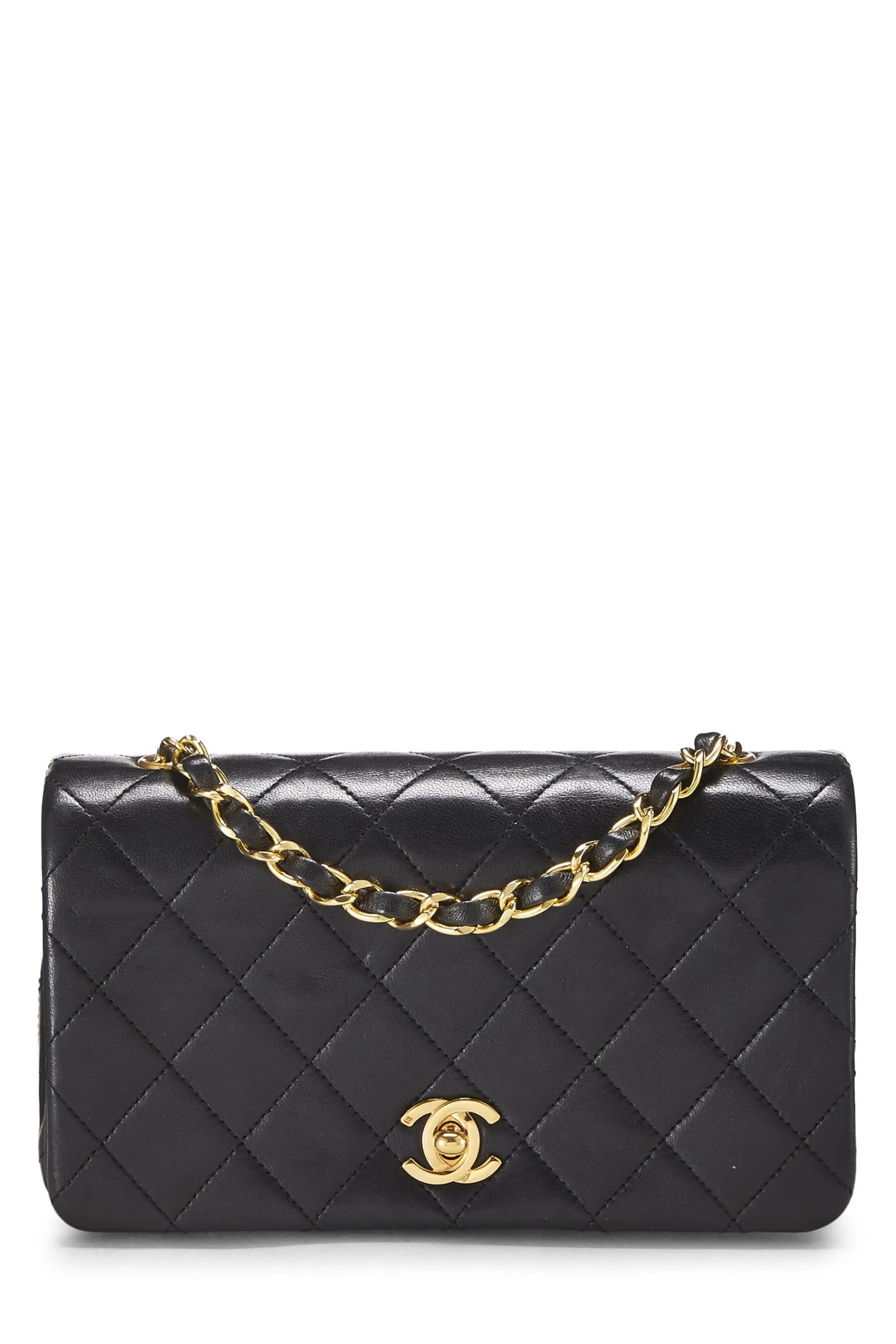 Chanel,  Black Quilted Lambskin Full Flap Mini, Black