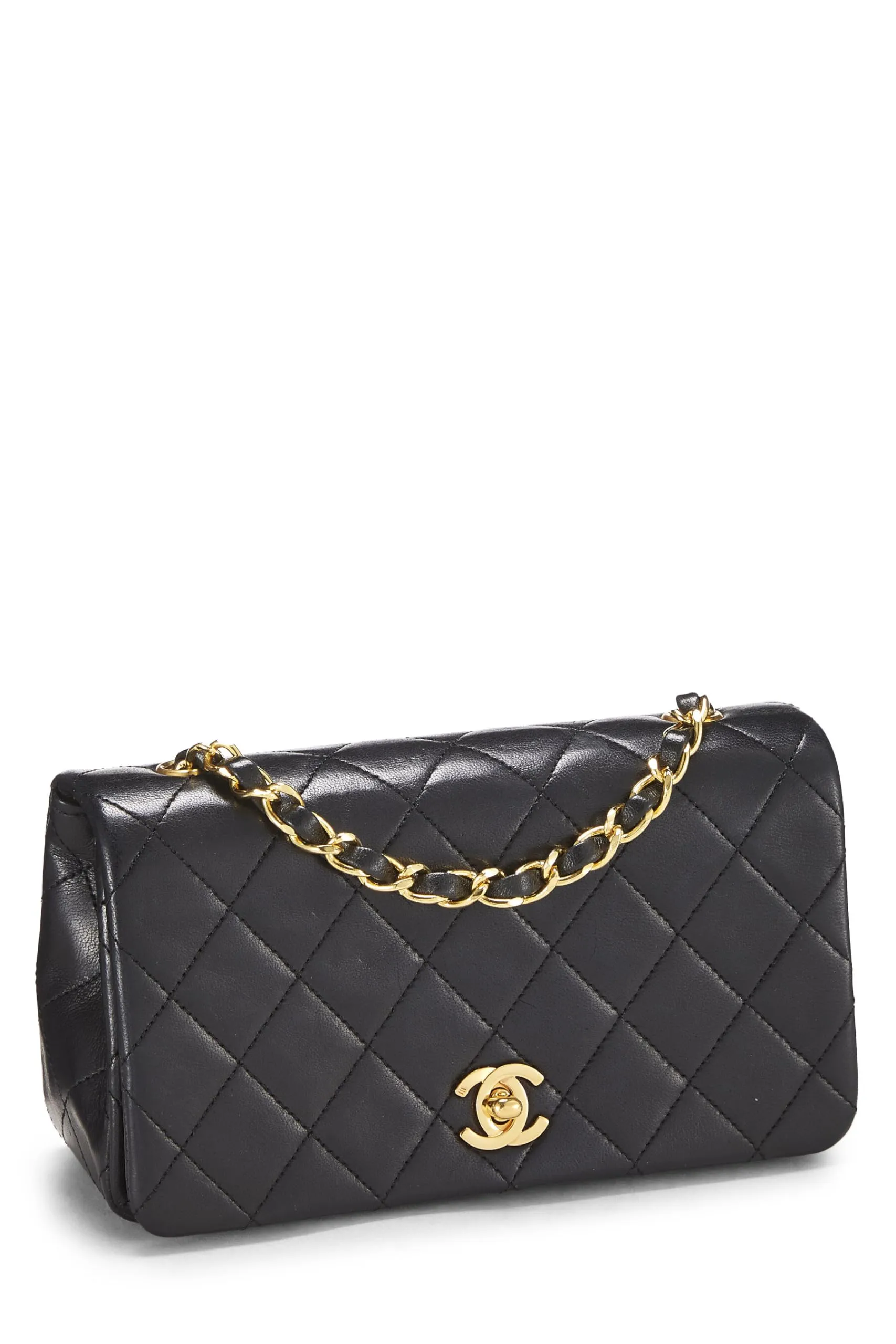 Chanel,  Black Quilted Lambskin Full Flap Mini, Black