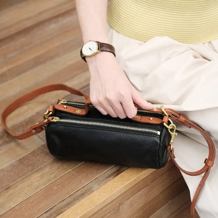 Chic Womens Small Black Leather Crossbody Bag Black Leather Shoulder Bag