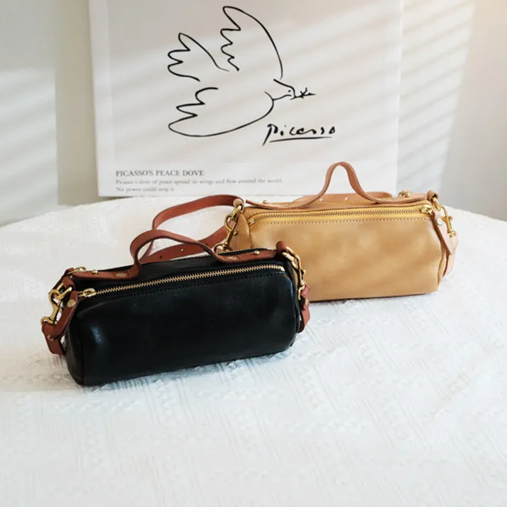 Chic Womens Small Black Leather Crossbody Bag Black Leather Shoulder Bag
