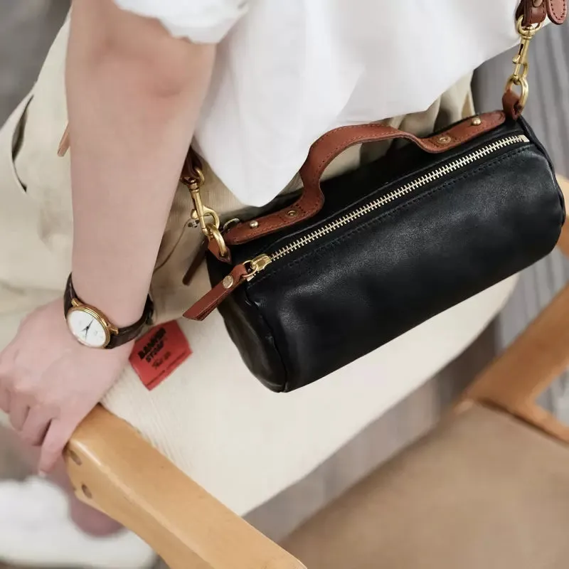 Chic Womens Small Black Leather Crossbody Bag Black Leather Shoulder Bag