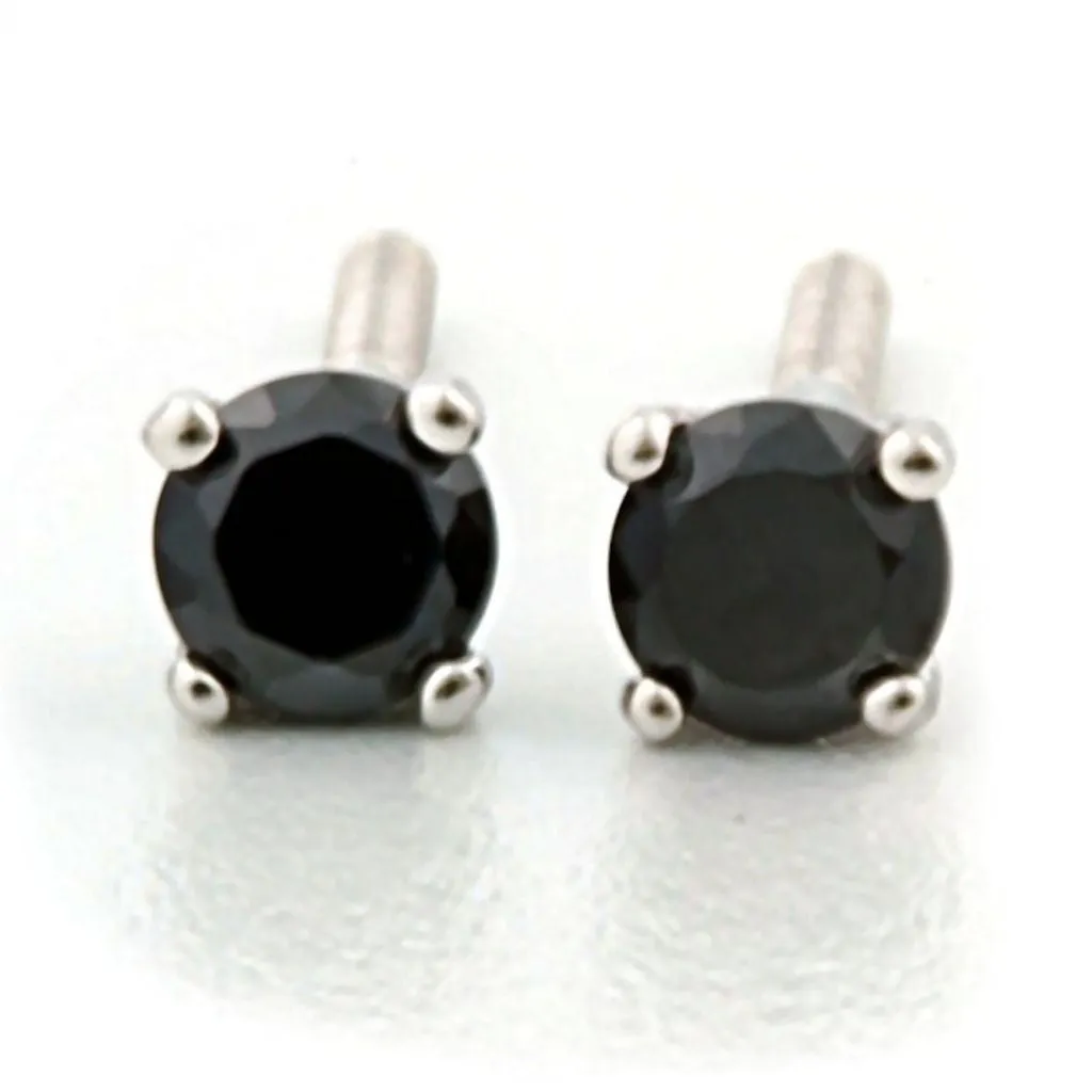 Chris: 3mm, 0.2ct Black Ice Simulated Diamond CZ Screw Back Earrings