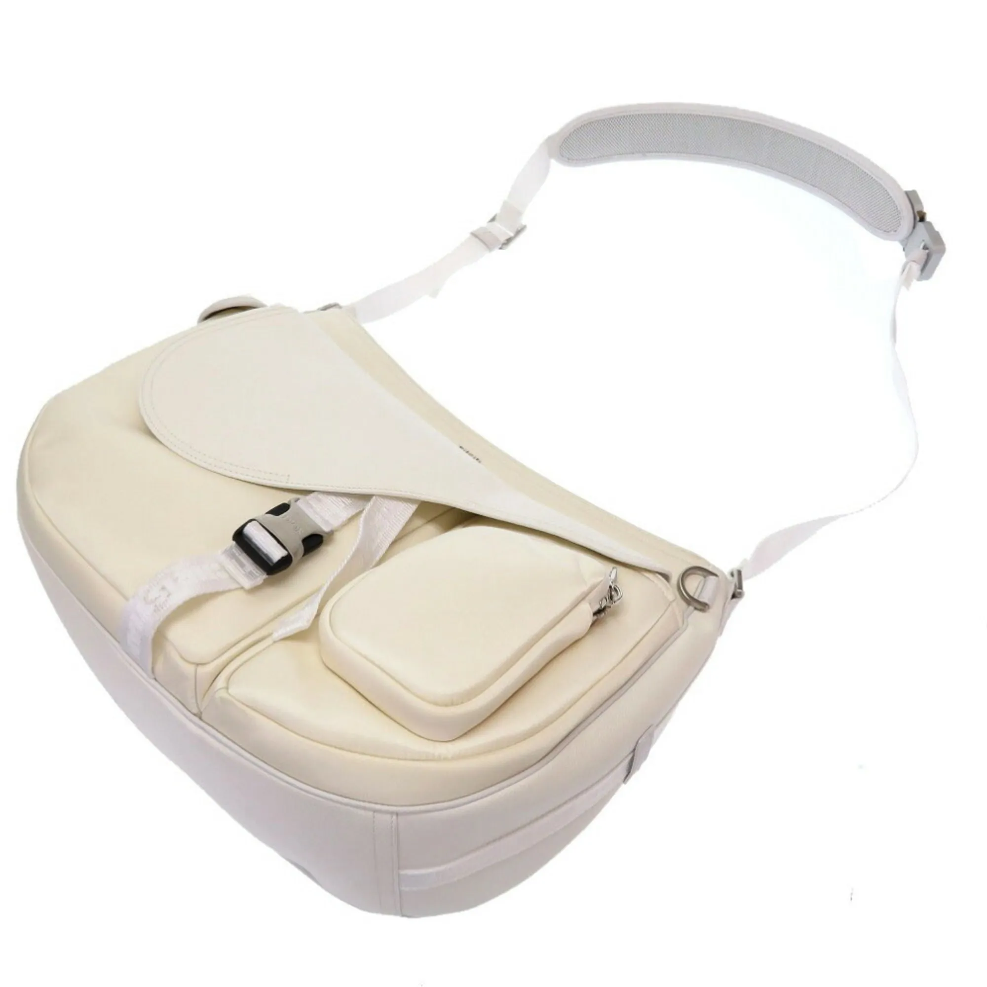 Christian Dior Dior Saddle Soft Bag Roller Coaster Leather Canvas White Shoulder