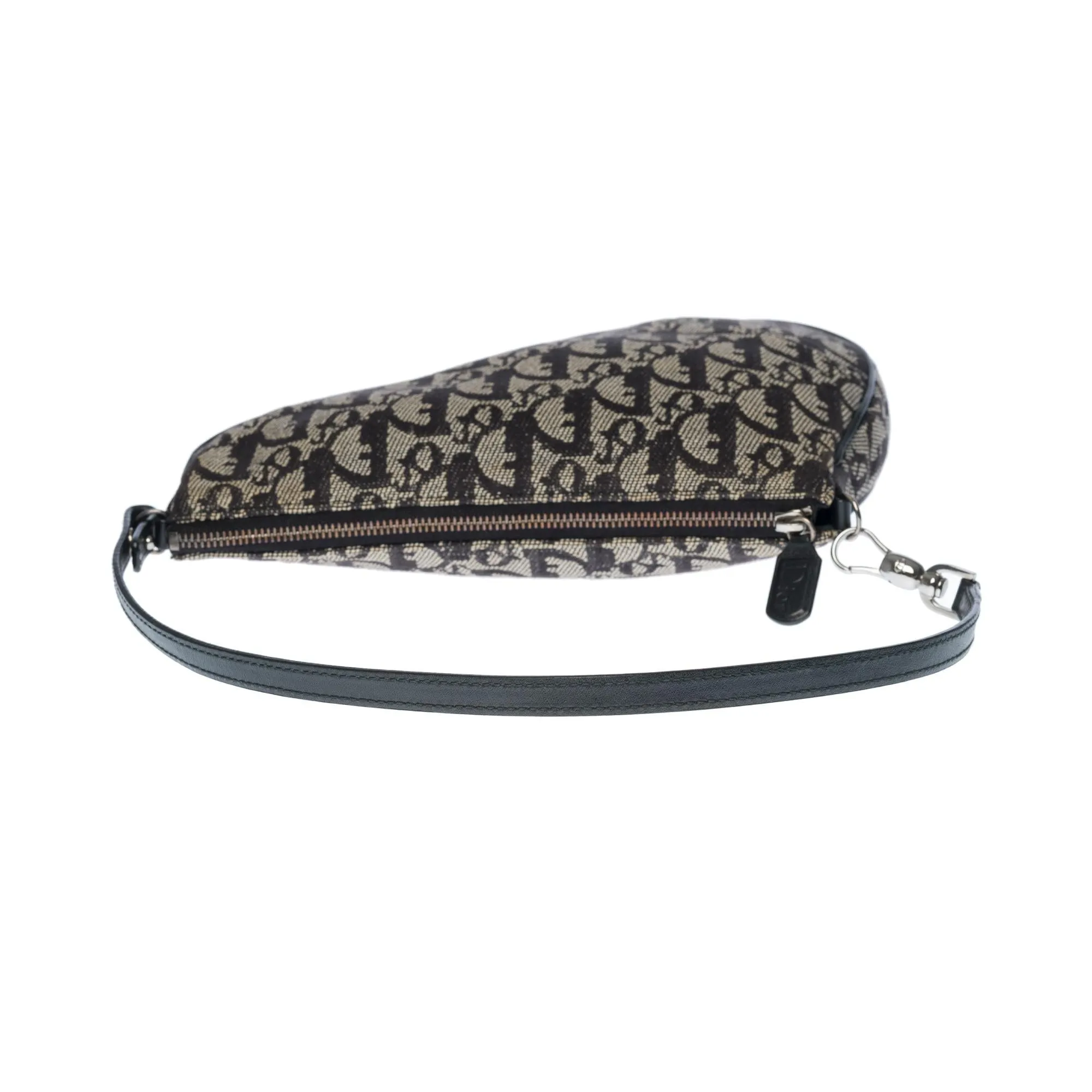CHRISTIAN DIOR Gorgeous Saddle shoulder bag in navy blue monogram canvas, SHW