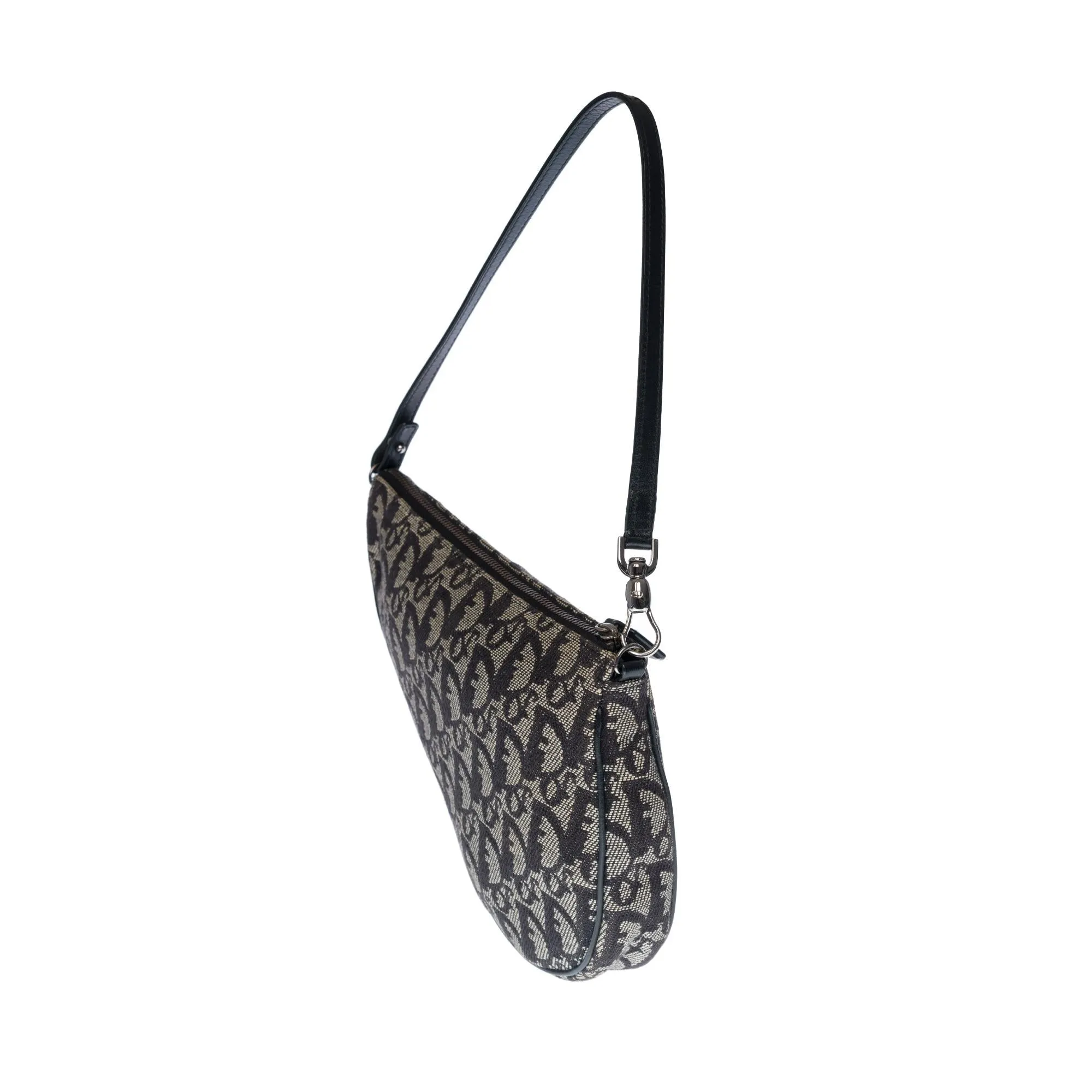 CHRISTIAN DIOR Gorgeous Saddle shoulder bag in navy blue monogram canvas, SHW