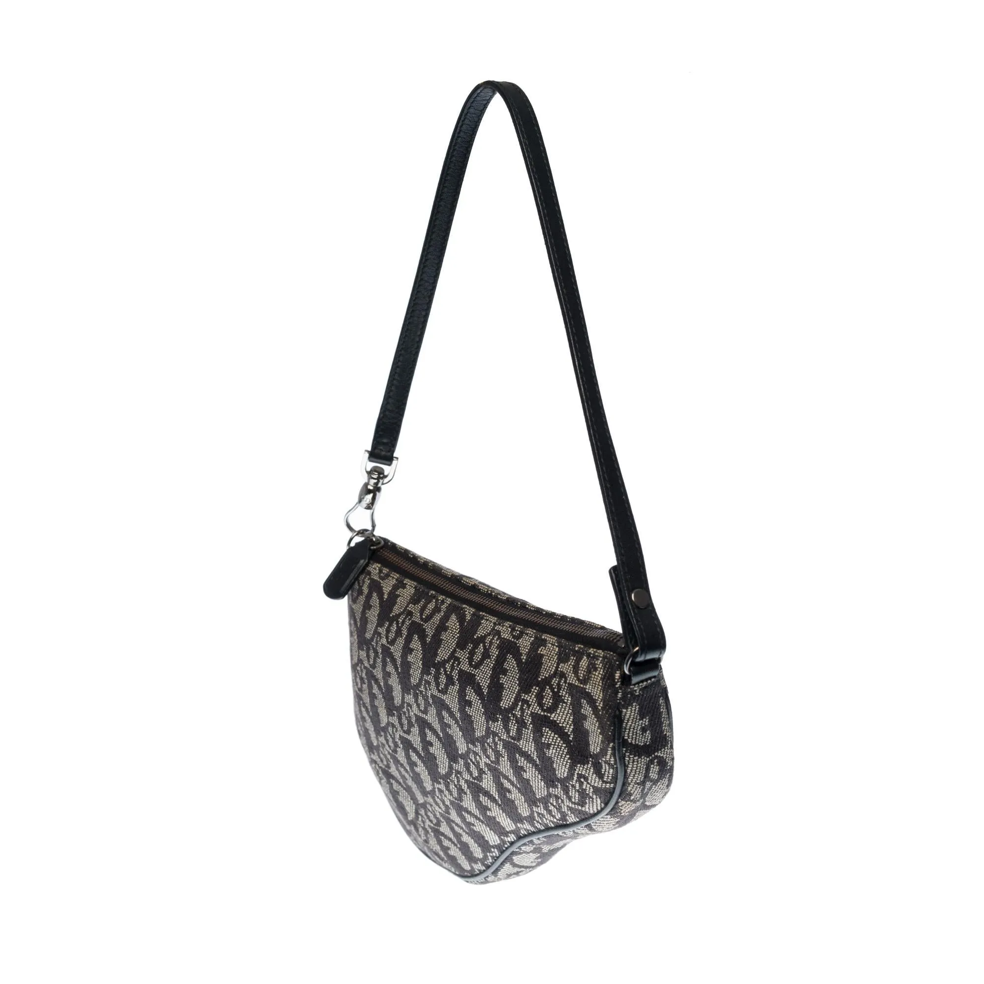 CHRISTIAN DIOR Gorgeous Saddle shoulder bag in navy blue monogram canvas, SHW