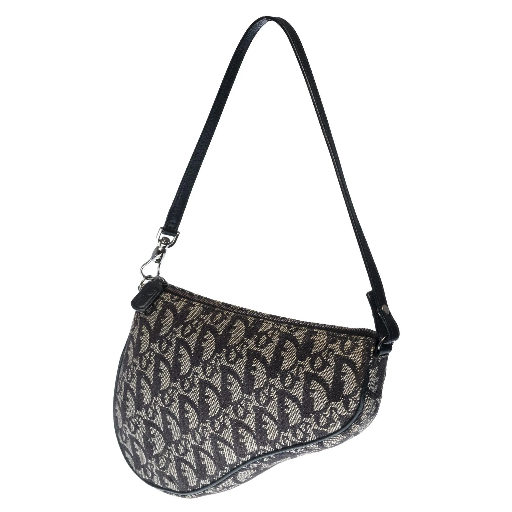 CHRISTIAN DIOR Gorgeous Saddle shoulder bag in navy blue monogram canvas, SHW