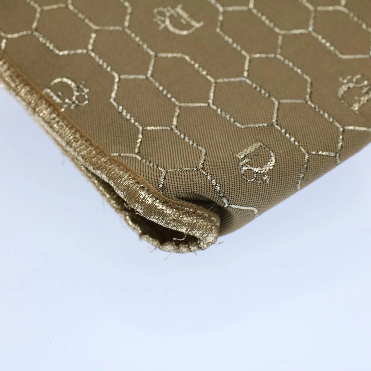 CHRISTIAN DIOR Honeycomb Canvas Chain Shoulder Bag Beige Auth ti1244