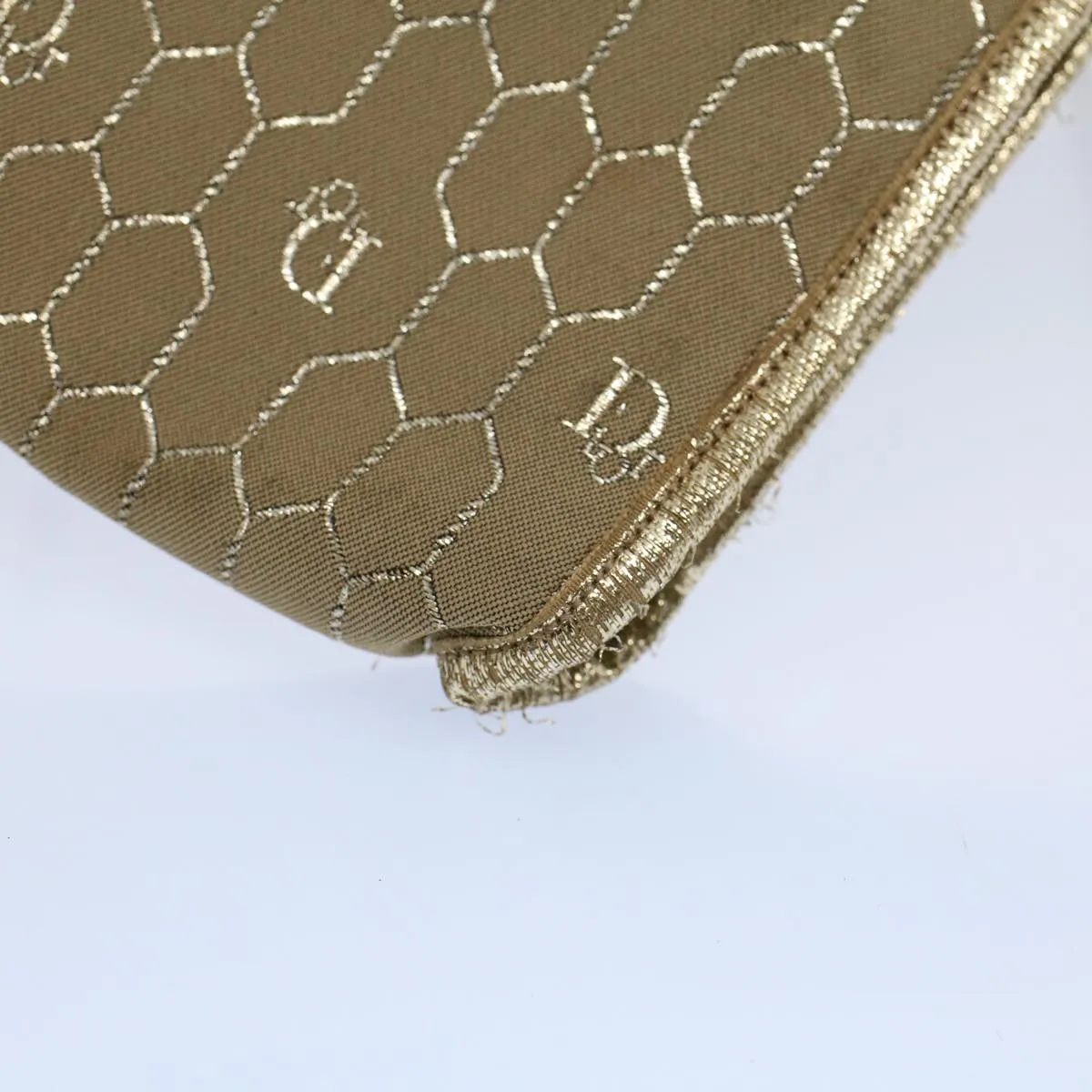 CHRISTIAN DIOR Honeycomb Canvas Chain Shoulder Bag Beige Auth ti1244