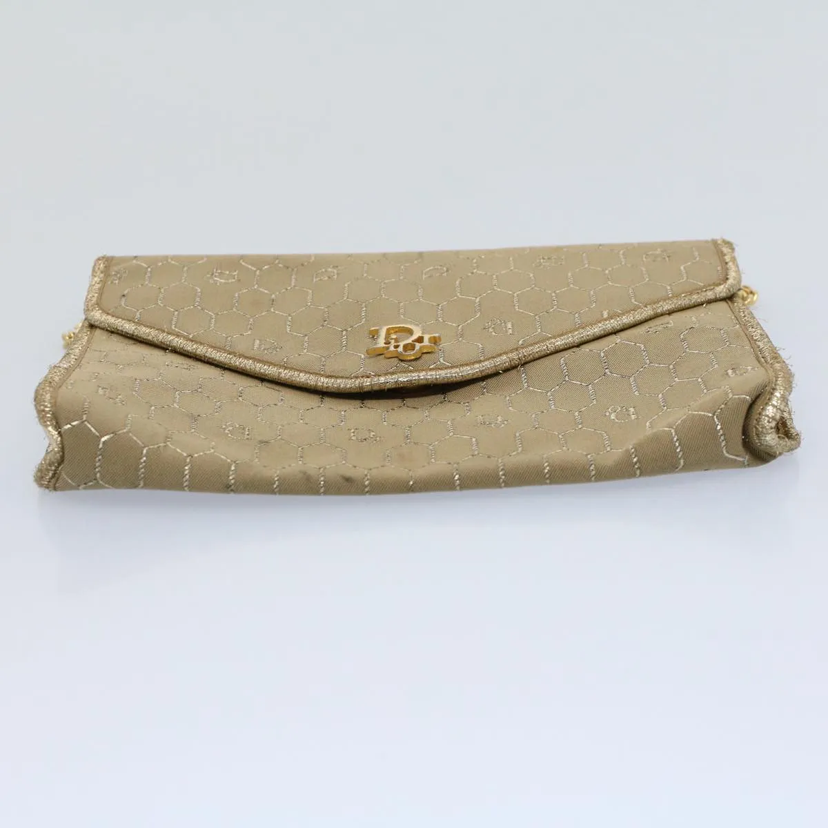 CHRISTIAN DIOR Honeycomb Canvas Chain Shoulder Bag Beige Auth ti1244
