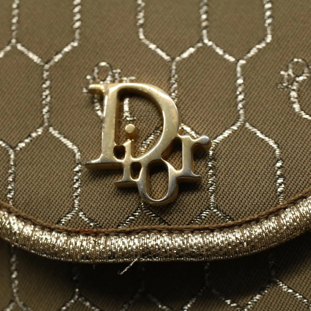 CHRISTIAN DIOR Honeycomb Canvas Chain Shoulder Bag Beige Auth ti1244