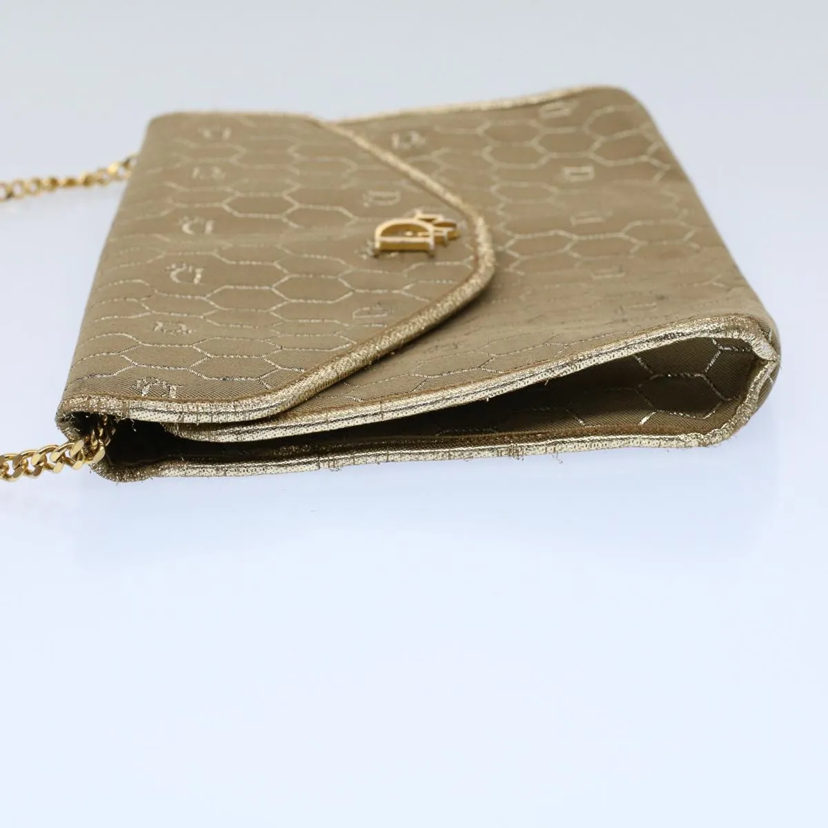 CHRISTIAN DIOR Honeycomb Canvas Chain Shoulder Bag Beige Auth ti1244