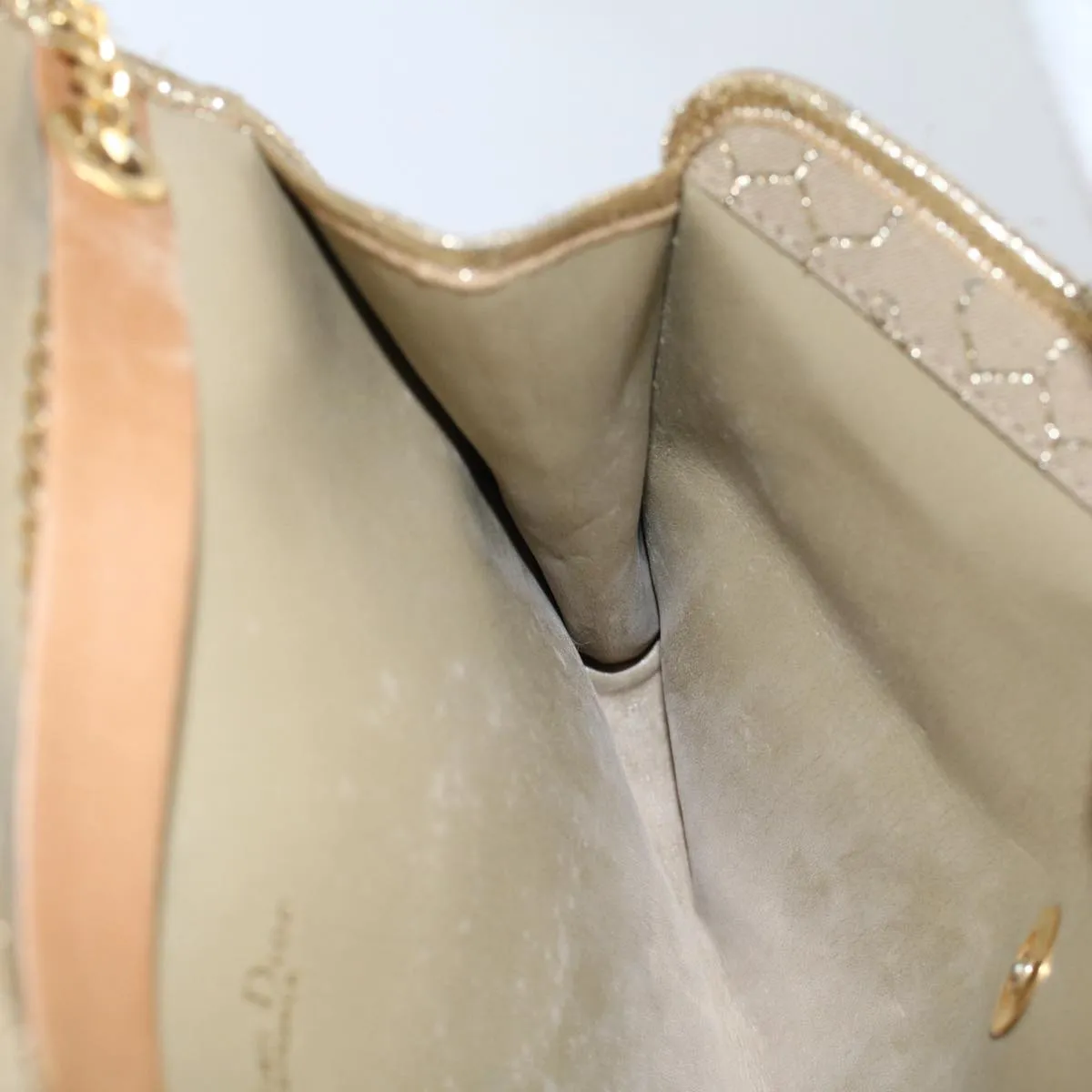 CHRISTIAN DIOR Honeycomb Canvas Chain Shoulder Bag Beige Auth ti1244