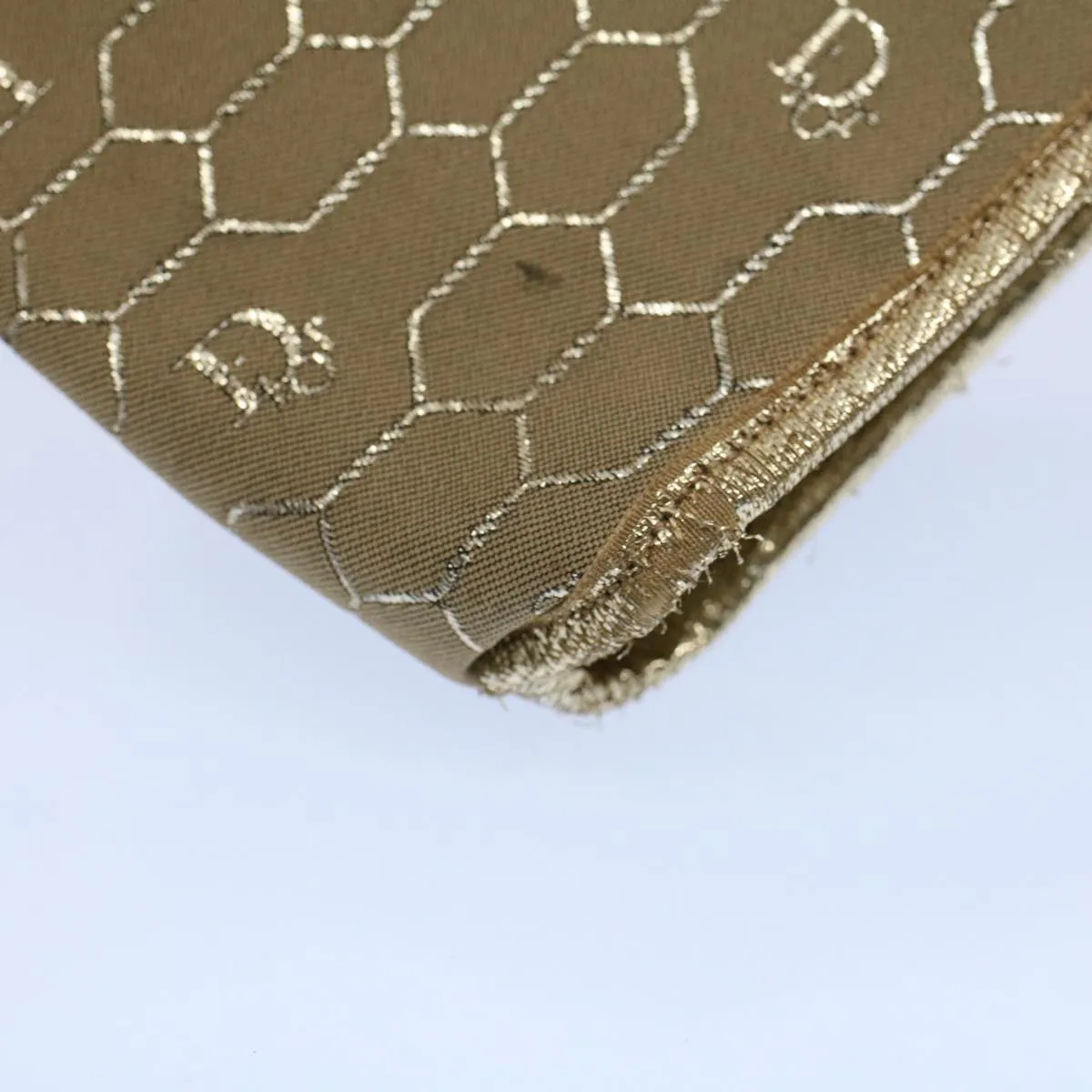 CHRISTIAN DIOR Honeycomb Canvas Chain Shoulder Bag Beige Auth ti1244