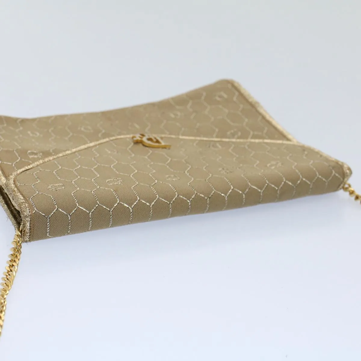 CHRISTIAN DIOR Honeycomb Canvas Chain Shoulder Bag Beige Auth ti1244