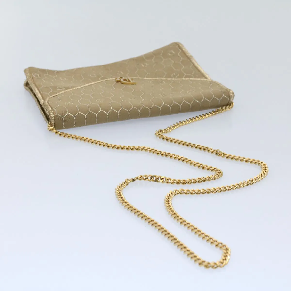 CHRISTIAN DIOR Honeycomb Canvas Chain Shoulder Bag Beige Auth ti1244