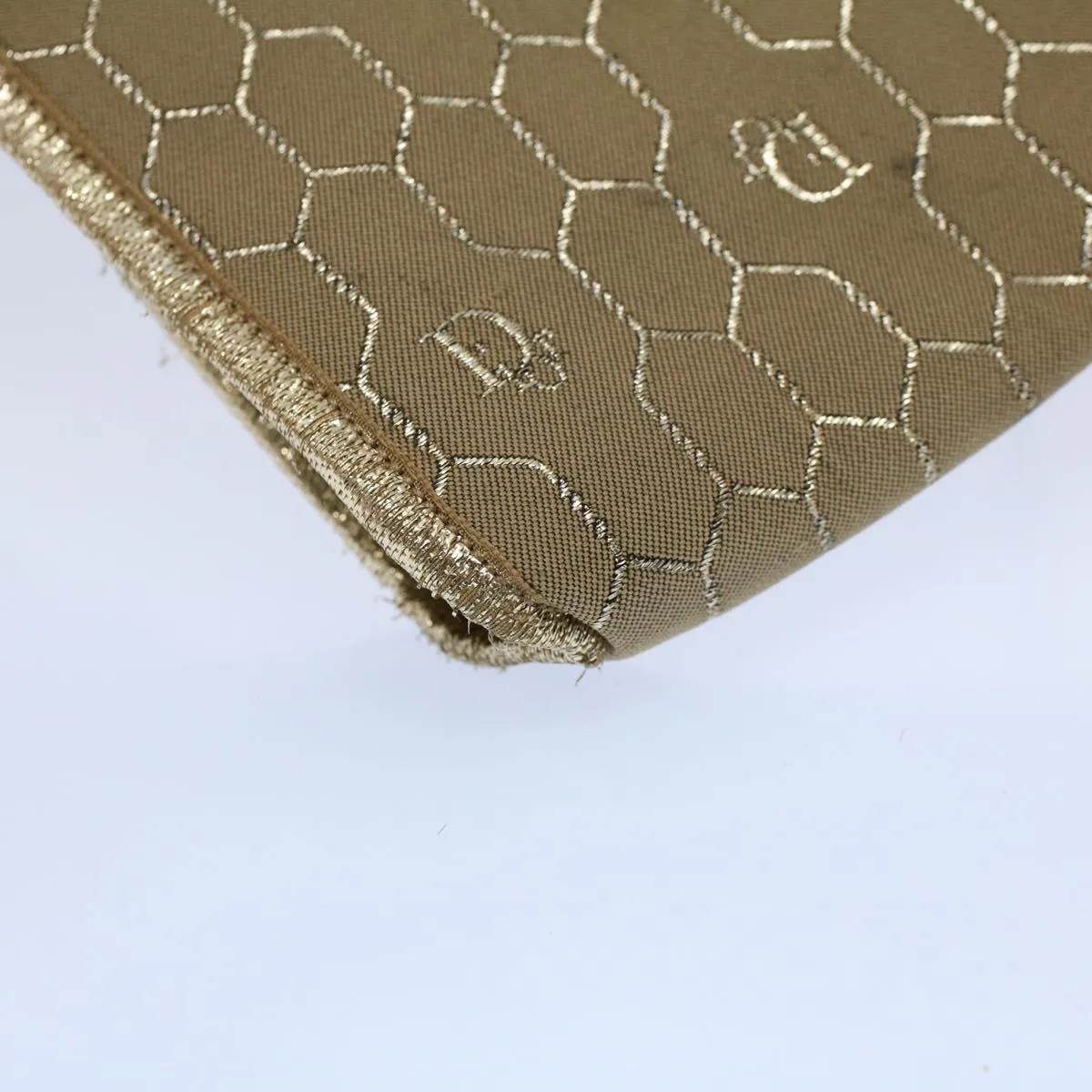 CHRISTIAN DIOR Honeycomb Canvas Chain Shoulder Bag Beige Auth ti1244