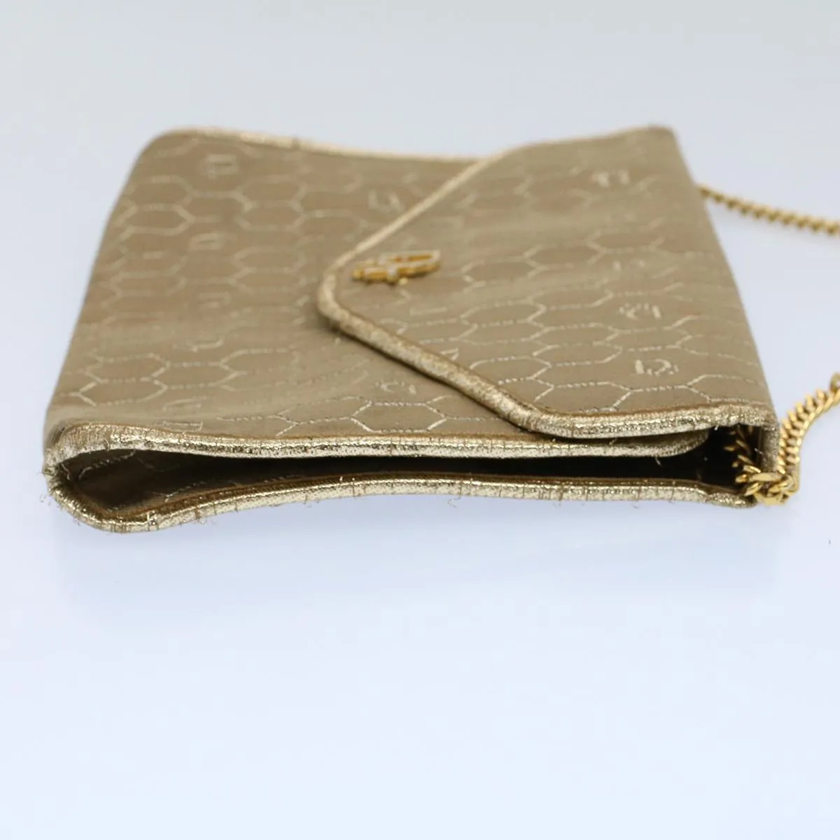 CHRISTIAN DIOR Honeycomb Canvas Chain Shoulder Bag Beige Auth ti1244