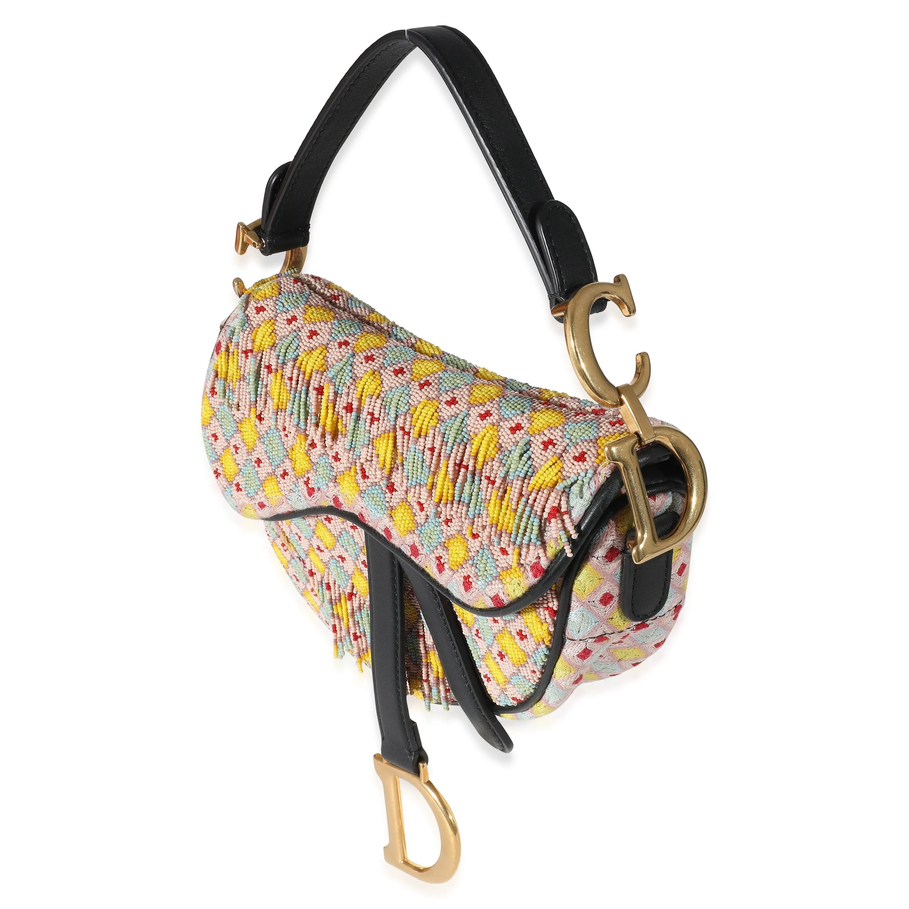 CHRISTIAN DIOR Multicolor Beaded Tassel Micro Saddle Bag