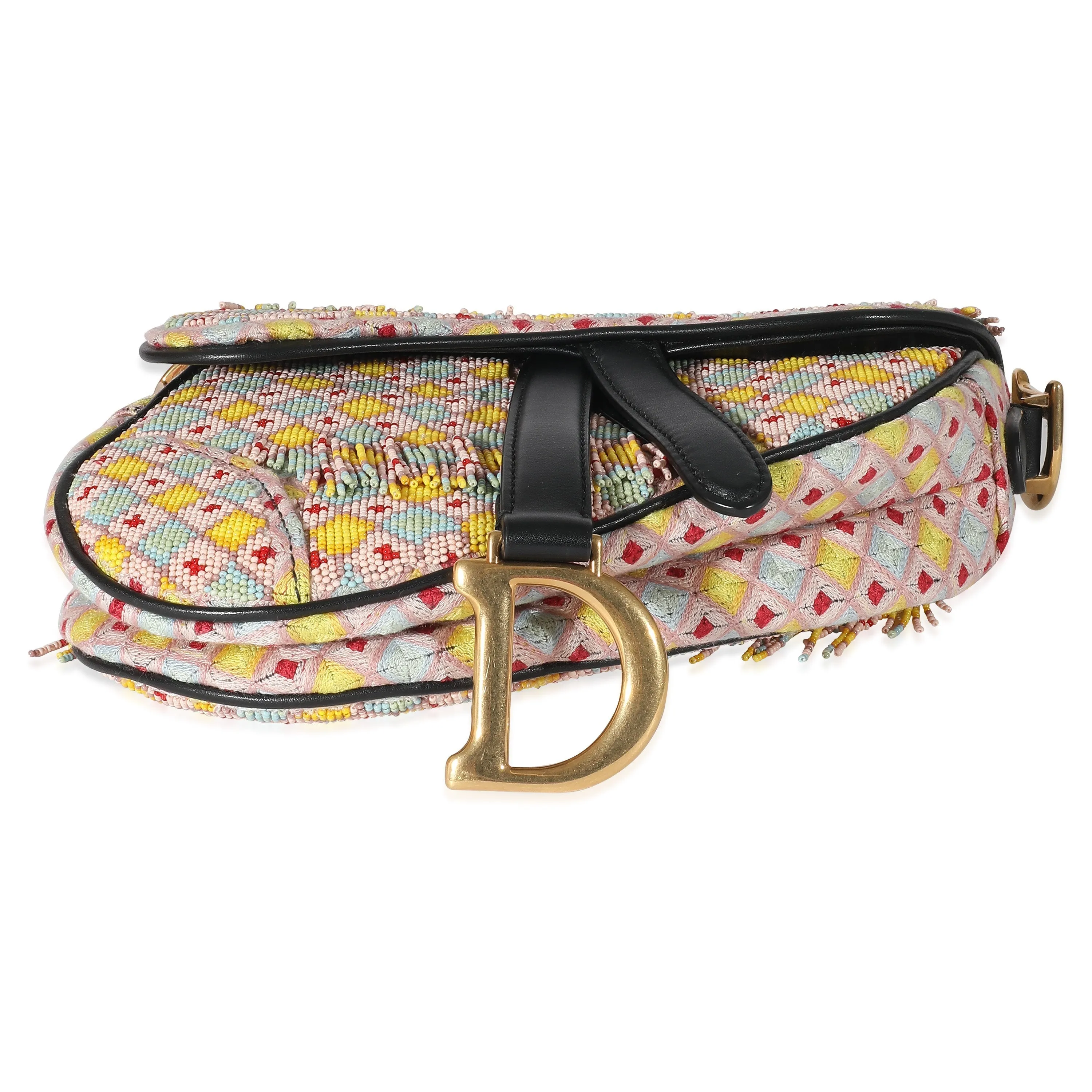 CHRISTIAN DIOR Multicolor Beaded Tassel Micro Saddle Bag