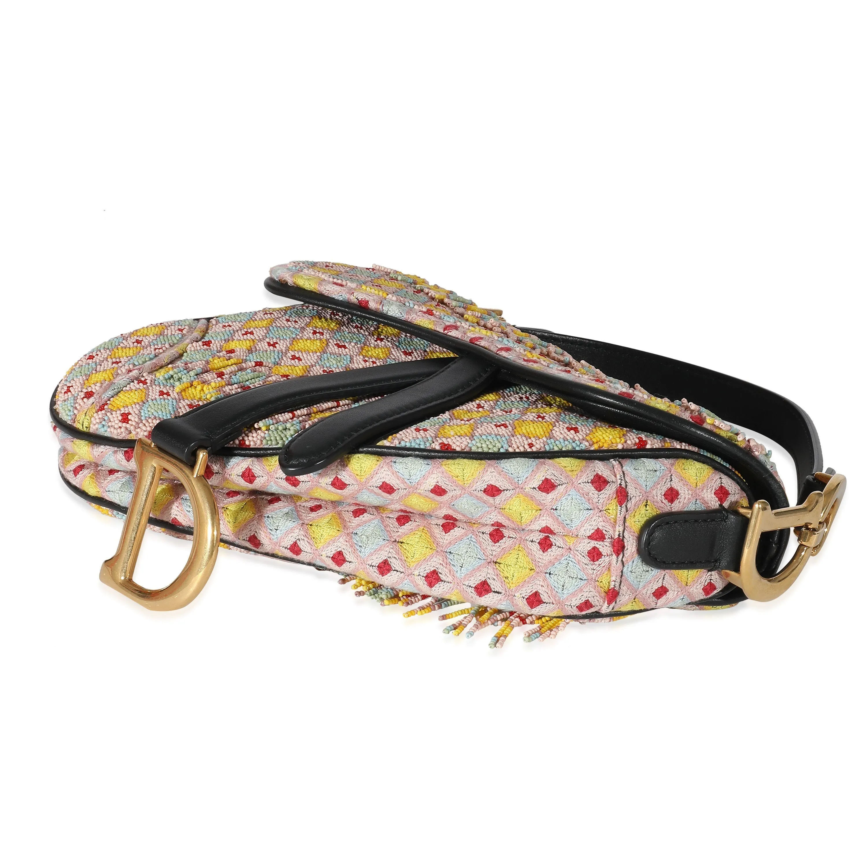 CHRISTIAN DIOR Multicolor Beaded Tassel Micro Saddle Bag