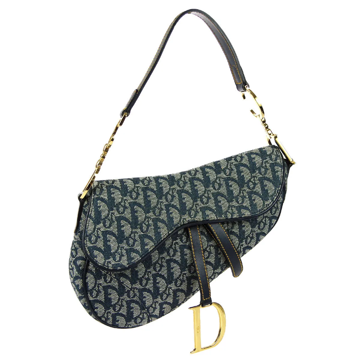 CHRISTIAN DIOR Trotter Saddle Handbag Navy 97774