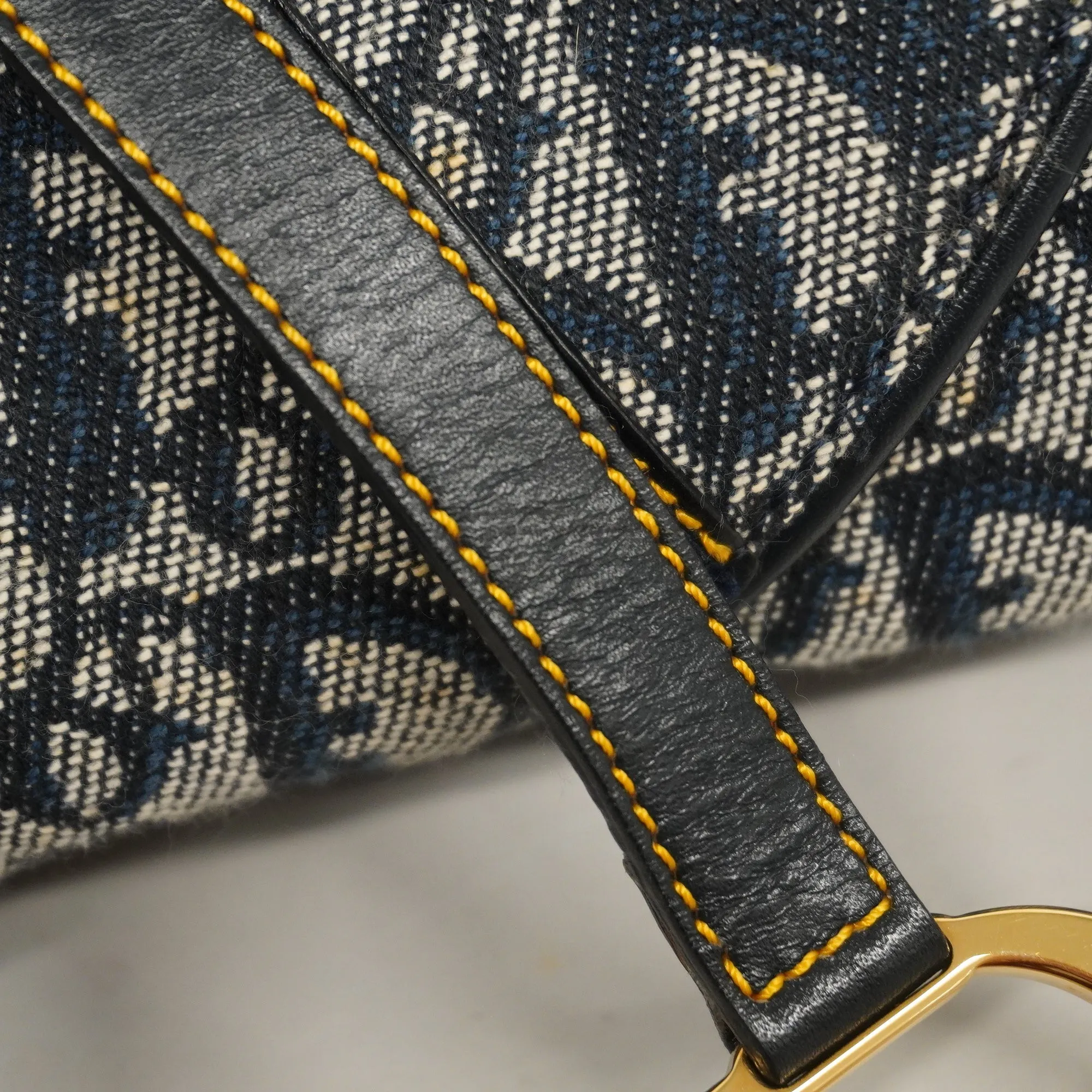 CHRISTIAN DIORAuth  Trotter Saddle Bag Women's Canvas Handbag Navy