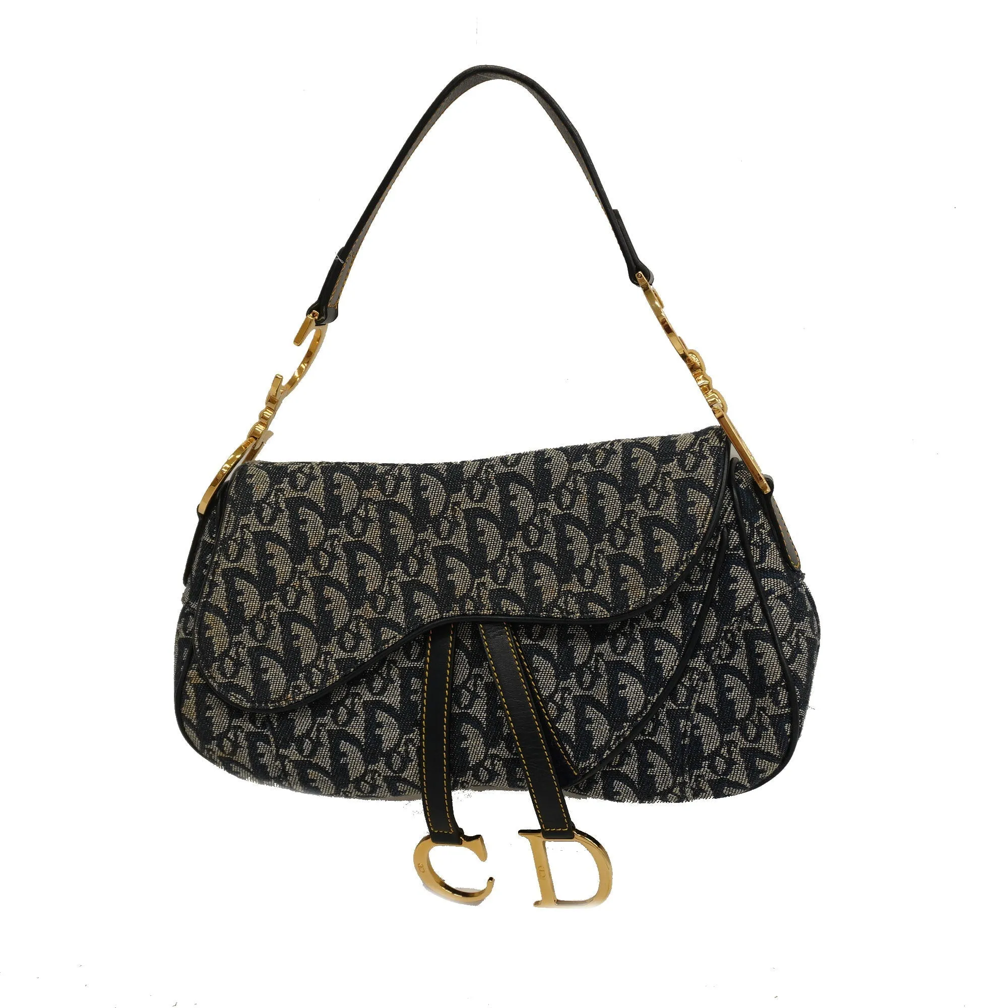 CHRISTIAN DIORAuth  Trotter Saddle Bag Women's Canvas Handbag Navy