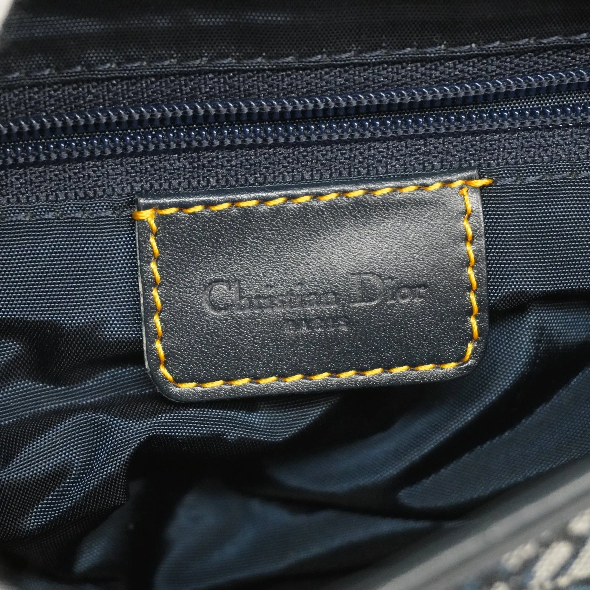 CHRISTIAN DIORAuth  Trotter Saddle Bag Women's Canvas Handbag Navy