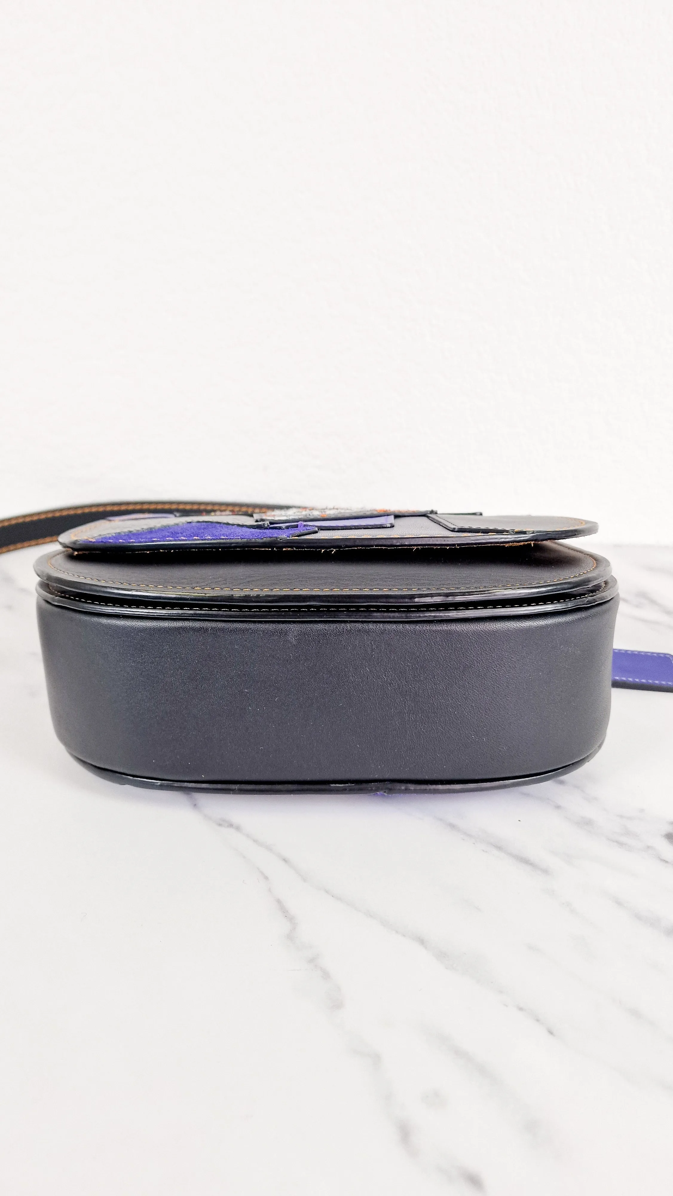 Coach 1941 Saddle 23 Bag in Black Smooth Leather with Patchwork Detail - Purple Orange Crossbody Shoulder Bag Coach 56639