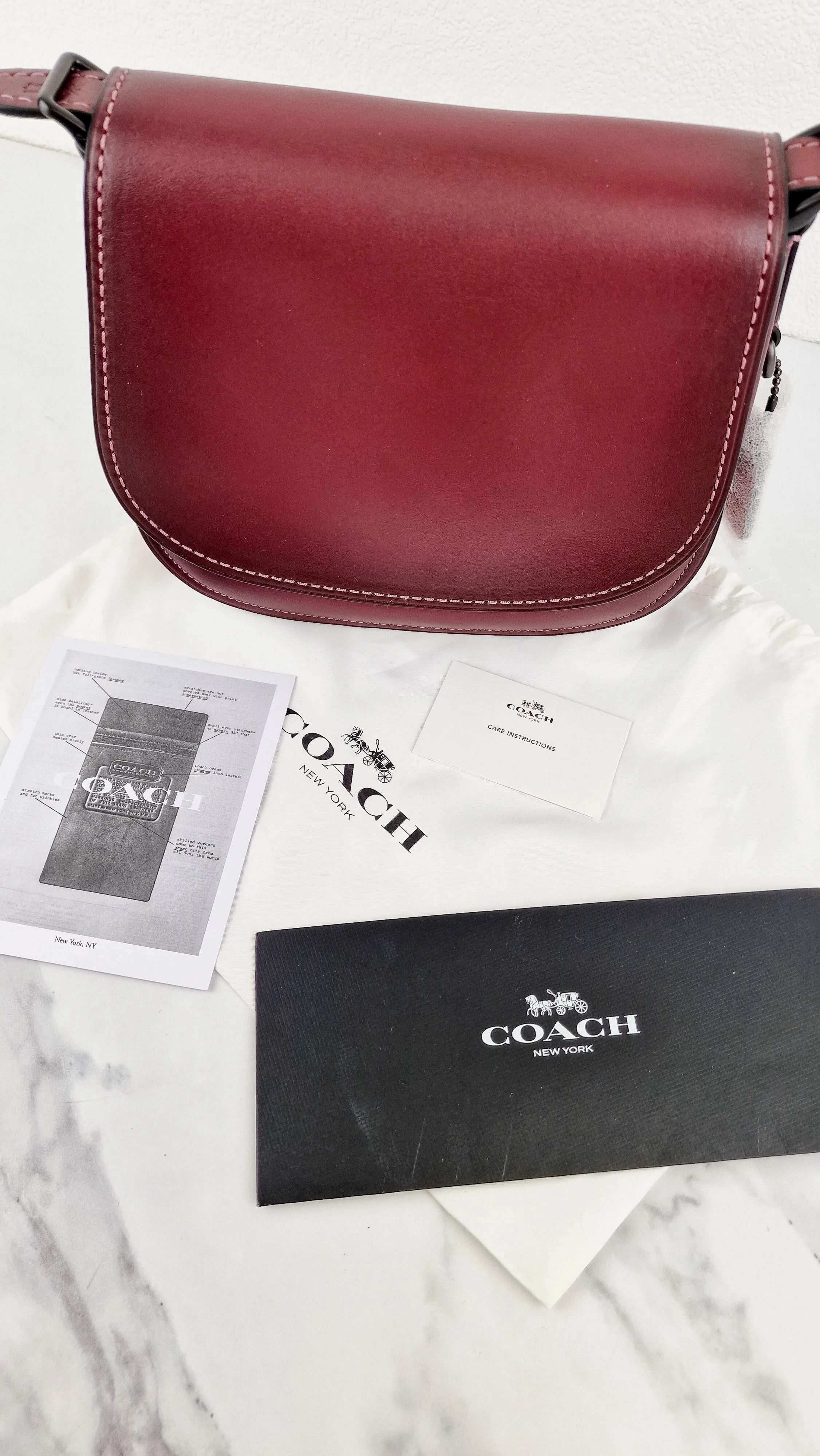 Coach 1941 Saddle 23 Bag in Burgundy Smooth Leather - Crossbody Shoulder Bag Red Brown - Coach 55036