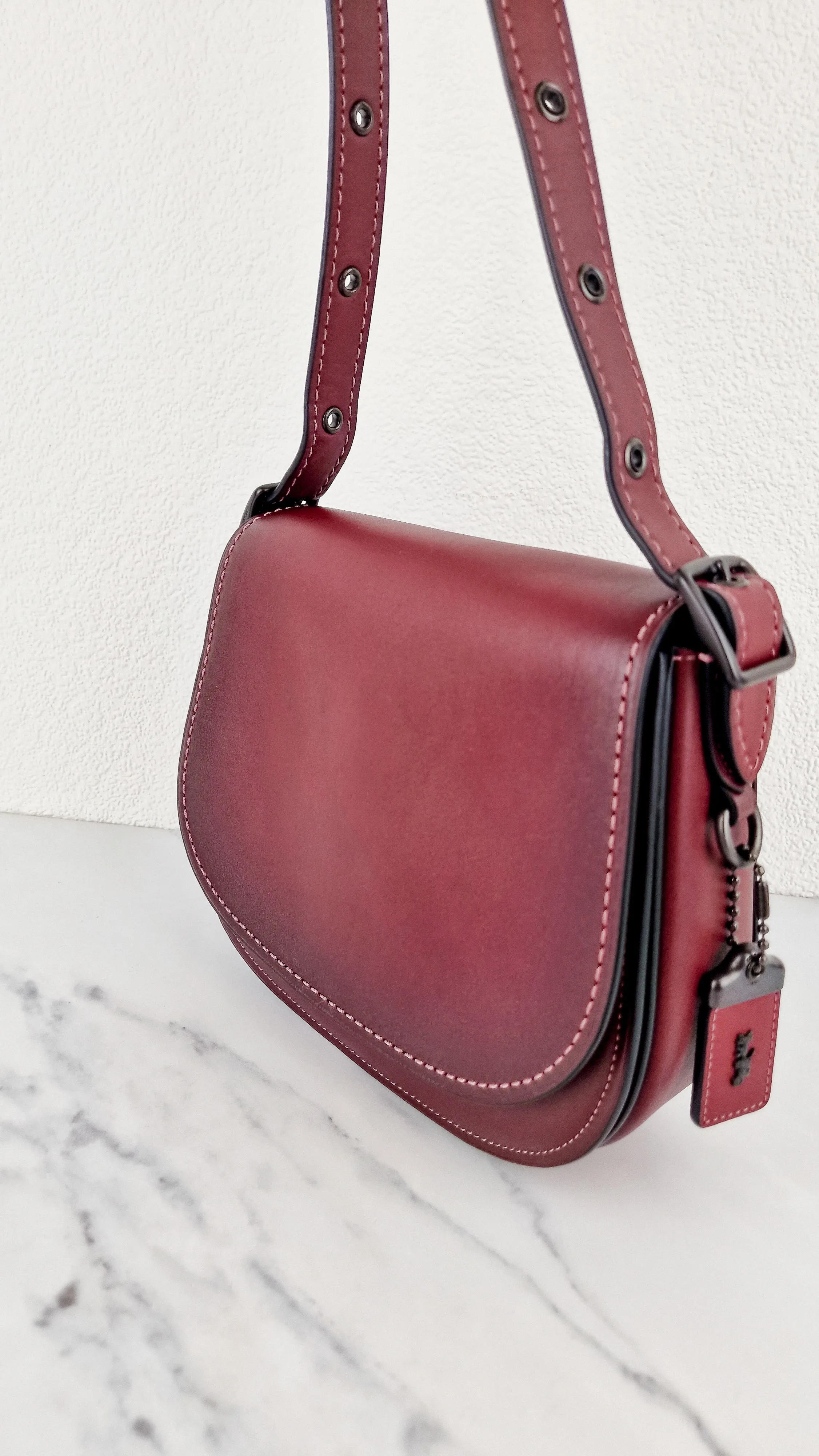 Coach 1941 Saddle 23 Bag in Burgundy Smooth Leather - Crossbody Shoulder Bag Red Brown - Coach 55036