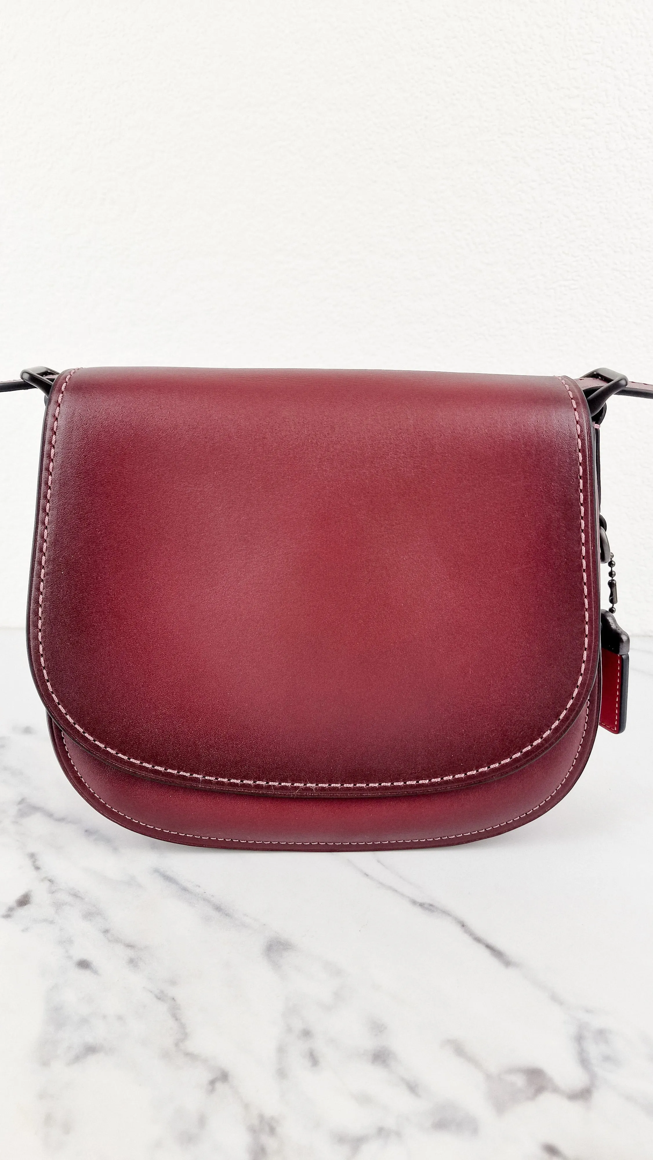 Coach 1941 Saddle 23 Bag in Burgundy Smooth Leather - Crossbody Shoulder Bag Red Brown - Coach 55036