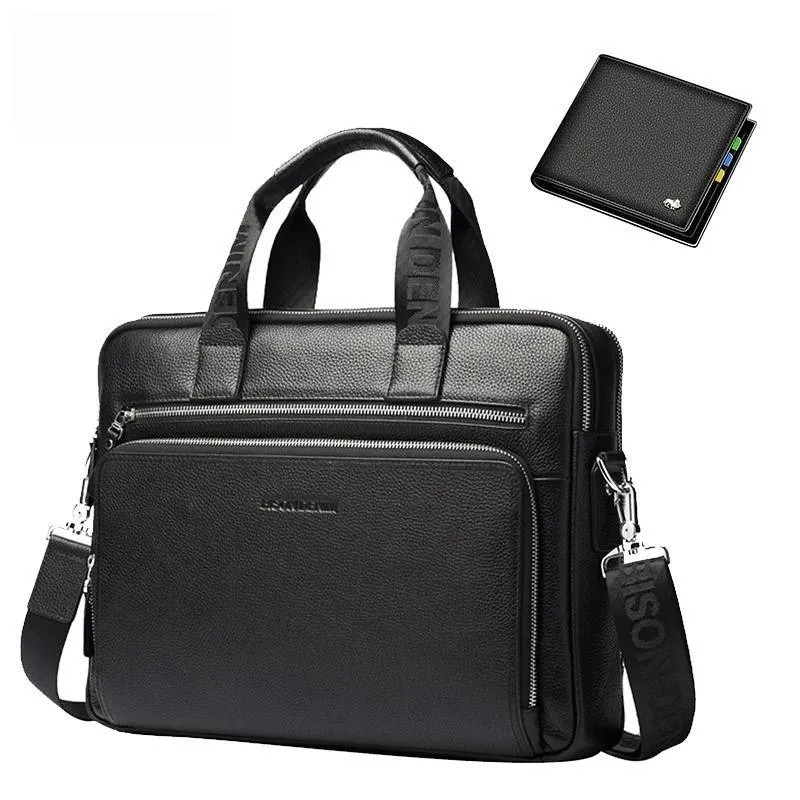 DENIM Genuine Leather Men's Briefcase Wallet Natural Cowskin Business Crossbody Bag