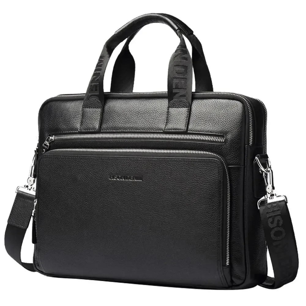 DENIM Genuine Leather Men's Briefcase Wallet Natural Cowskin Business Crossbody Bag
