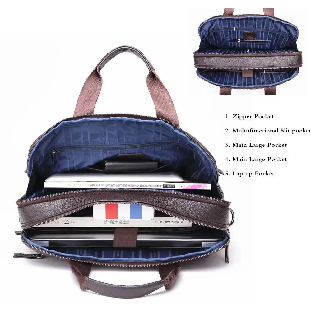 DENIM Genuine Leather Men's Briefcase Wallet Natural Cowskin Business Crossbody Bag